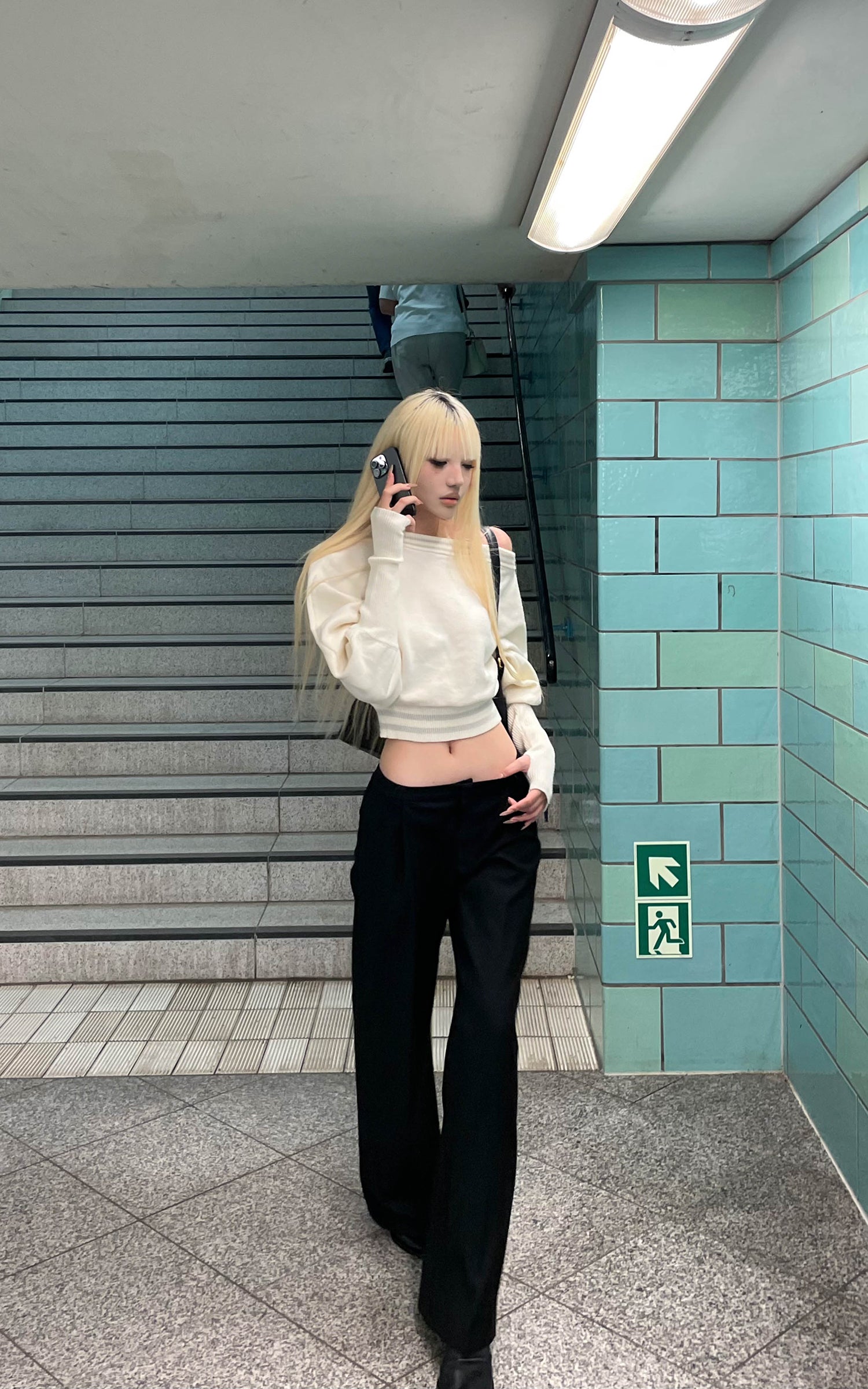 Rase le sol オフショルダー ニット クロップドセーター