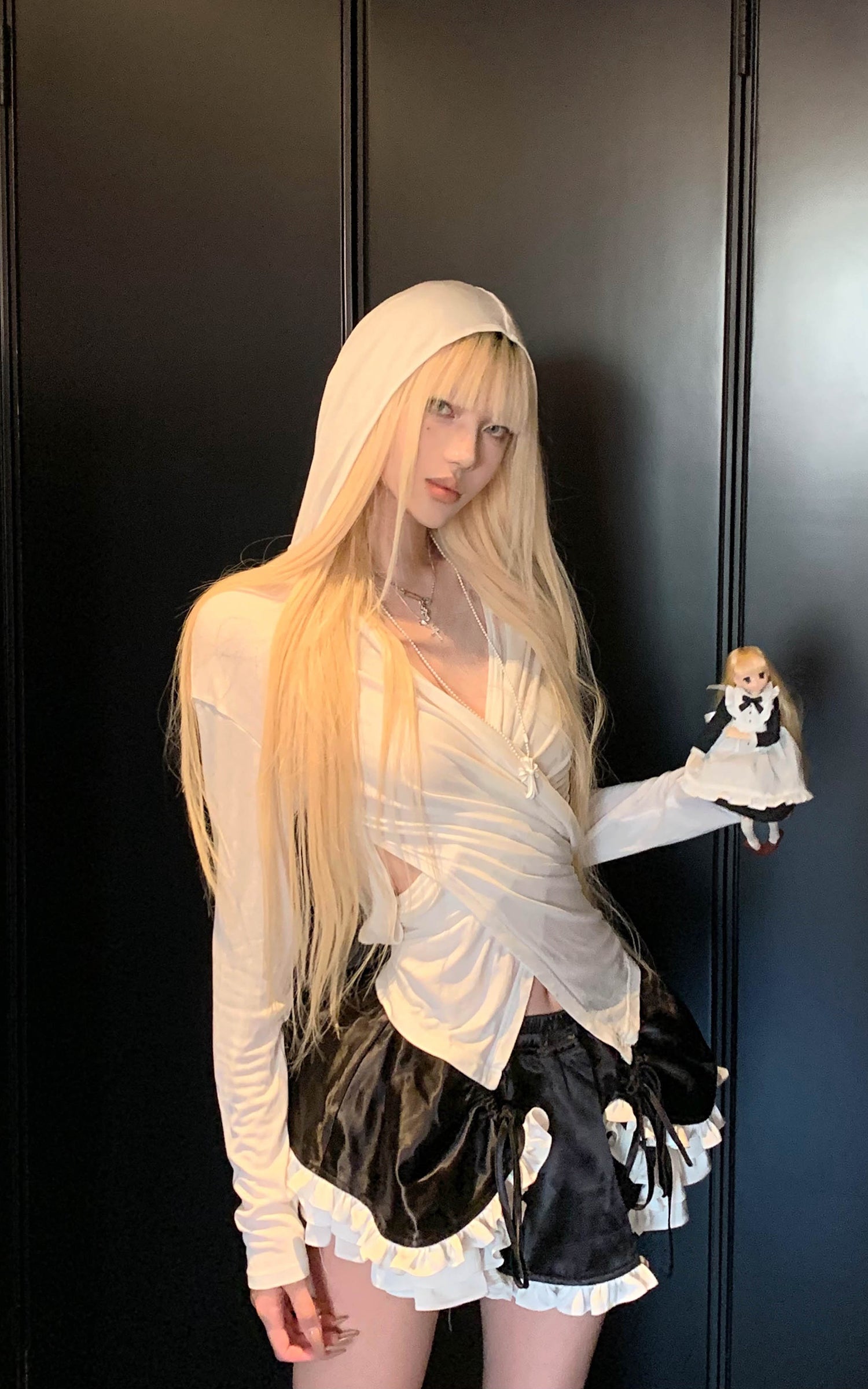 Rase le sol フード付きドレープレイヤードトップ