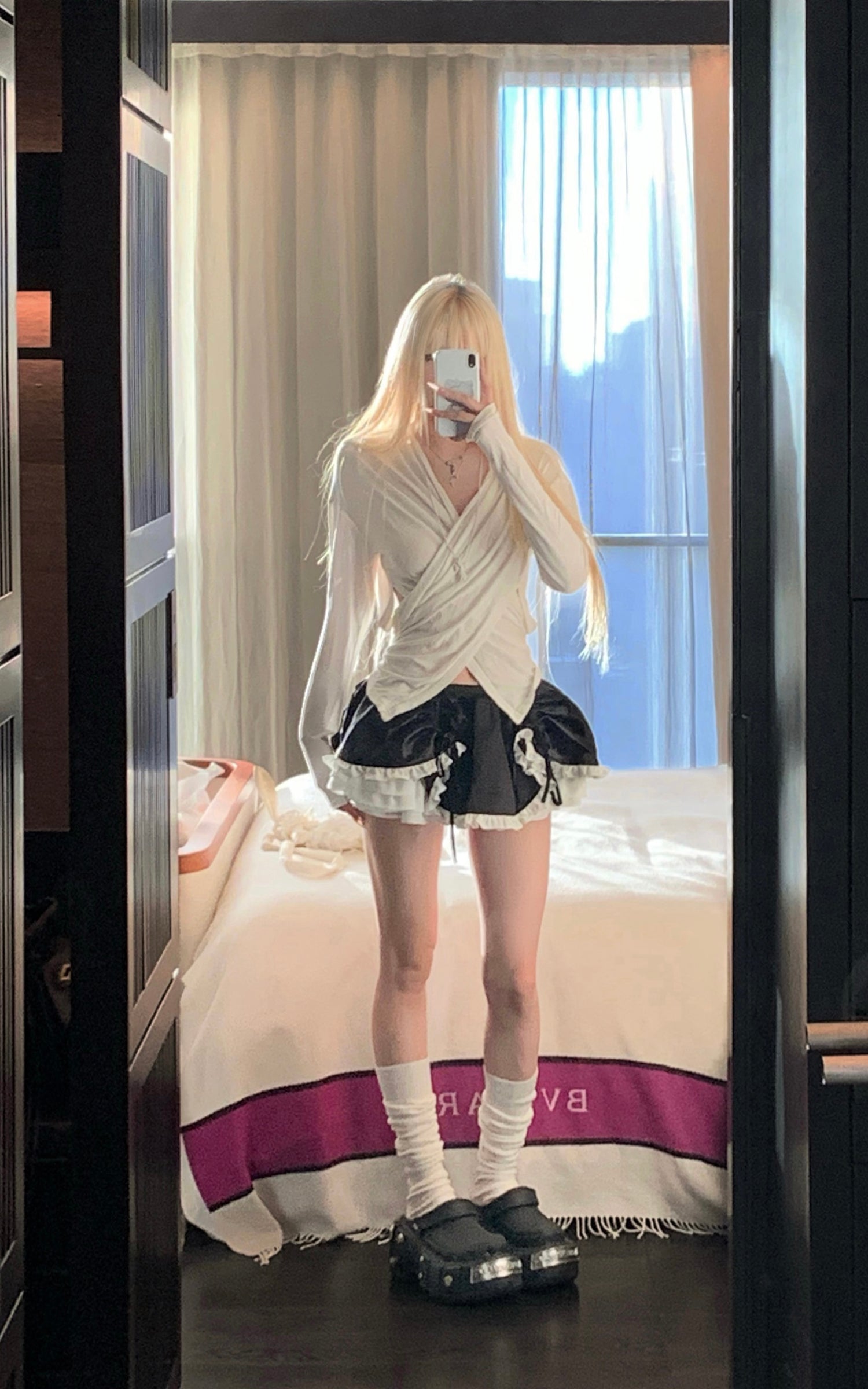 Rase le sol フード付きドレープレイヤードトップ