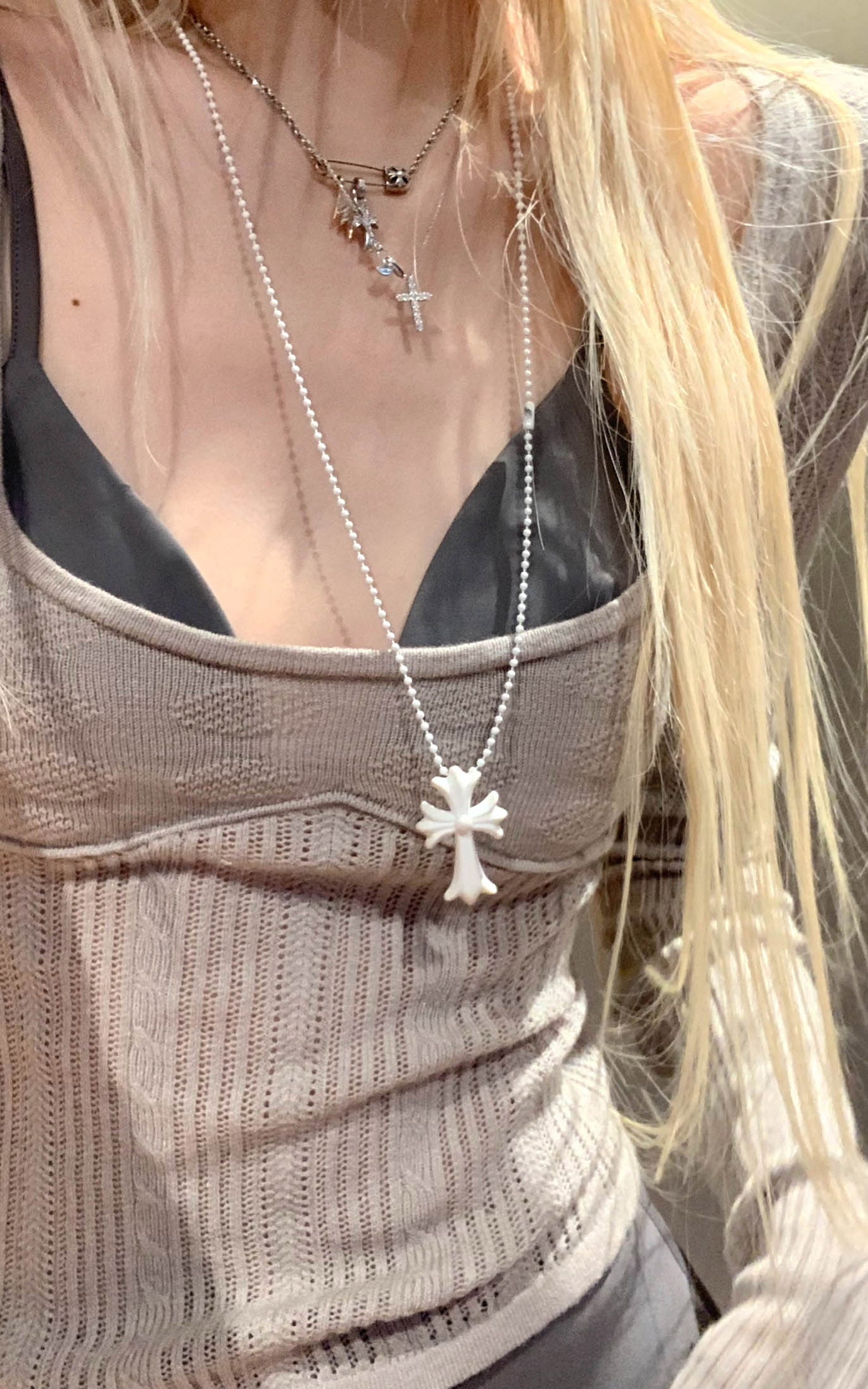 Rase le sol グレー ニット シアー 長袖トップス＆ミニマリストブラ レイヤードセット