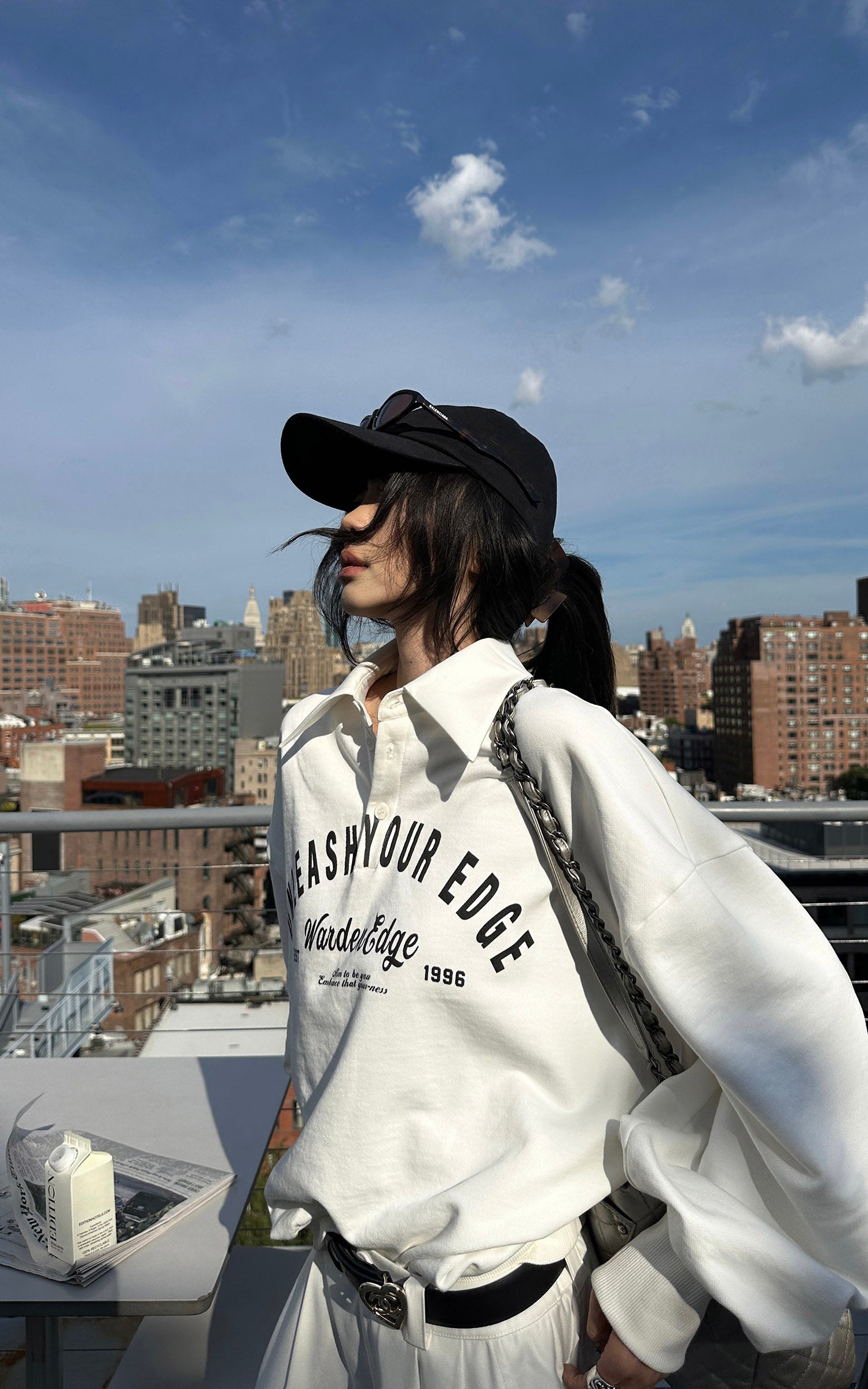 WARDEN EDGE Oversized Polo Sweatshirt with Bold Graphic Print and Streetwear Edge