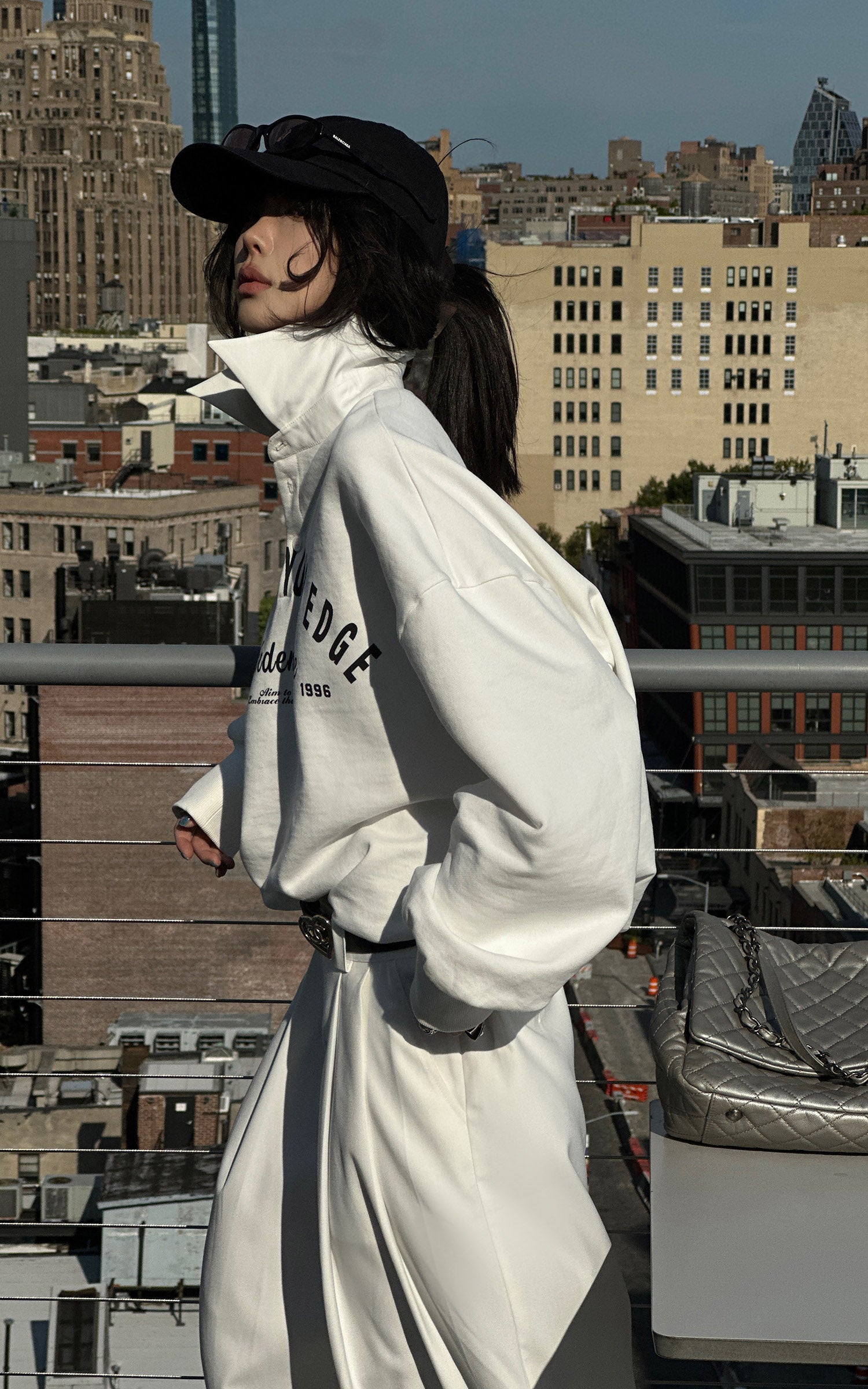 WARDEN EDGE Oversized Polo Sweatshirt with Bold Graphic Print and Streetwear Edge