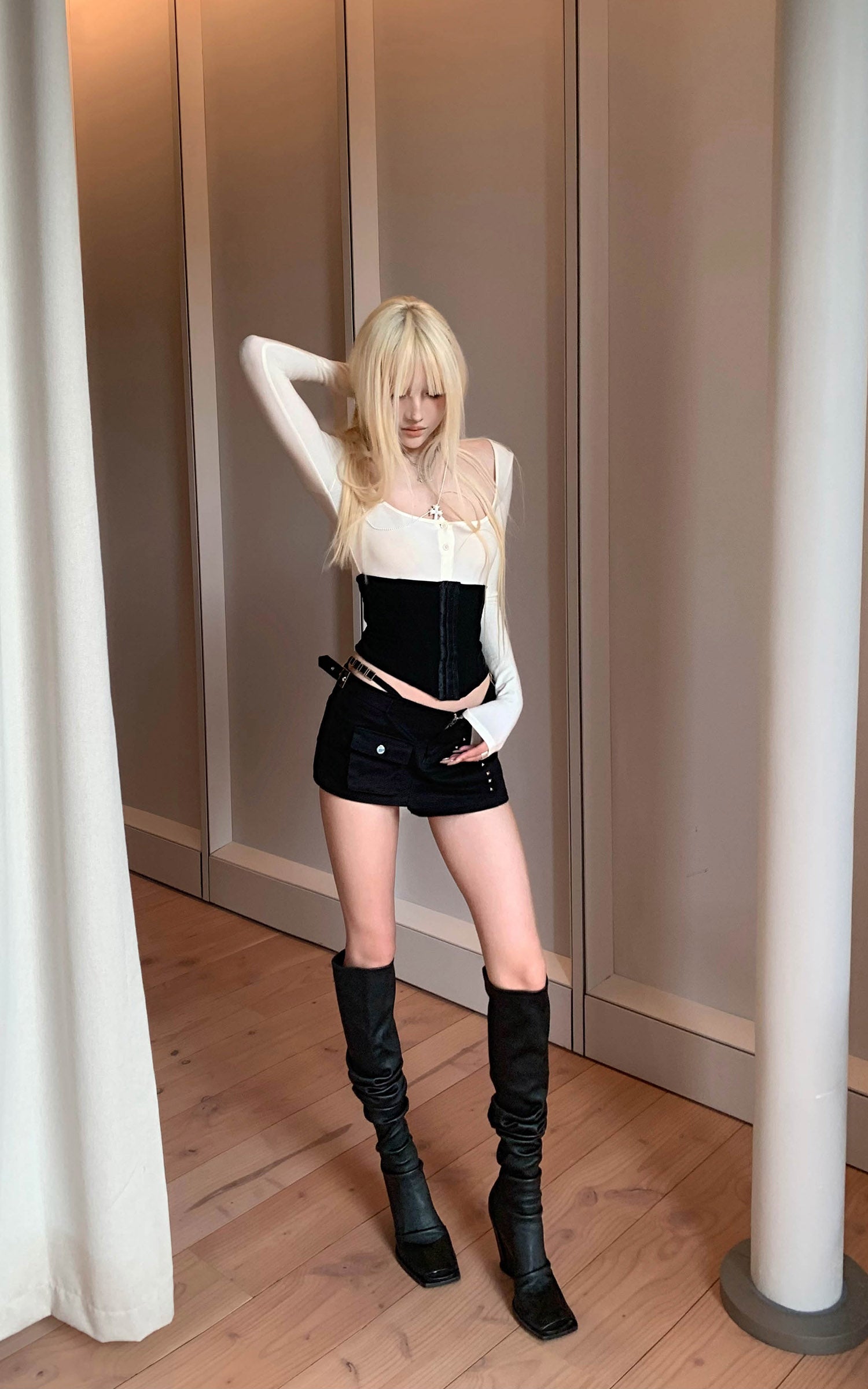 Rase le sol レイヤード効果コルセット長袖トップス