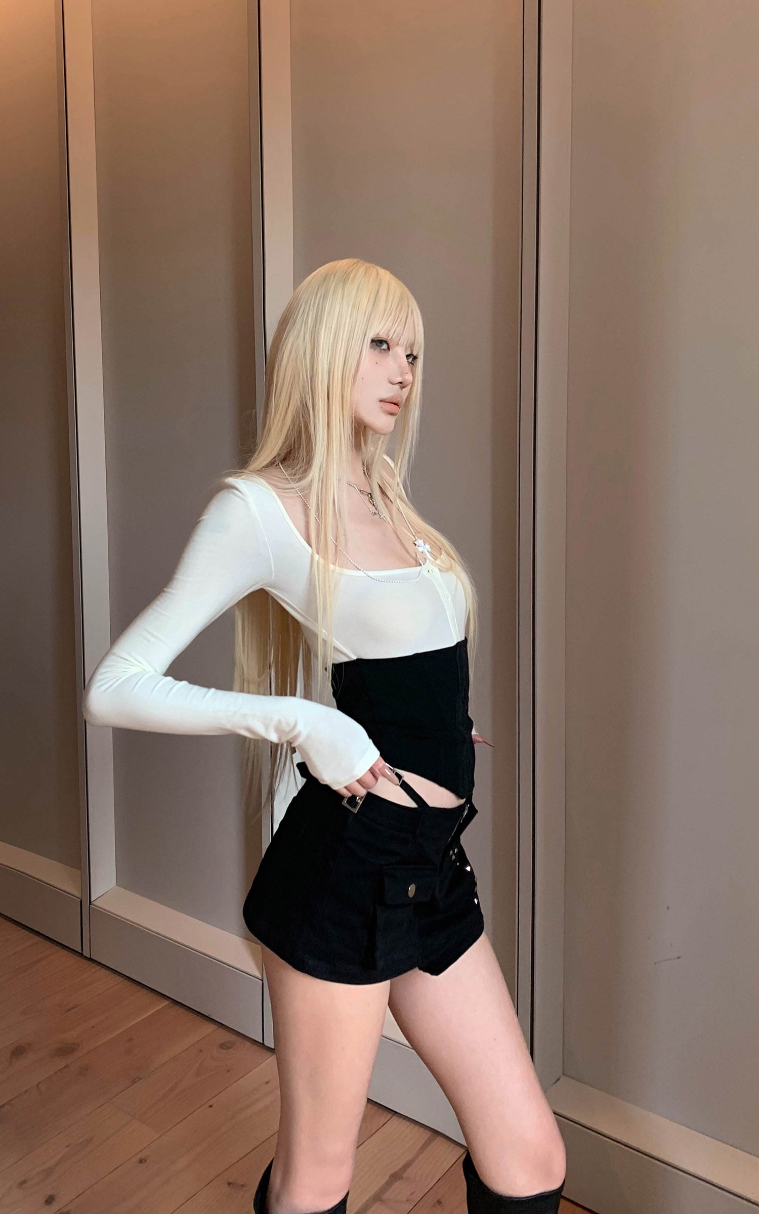 Rase le sol レイヤード効果コルセット長袖トップス