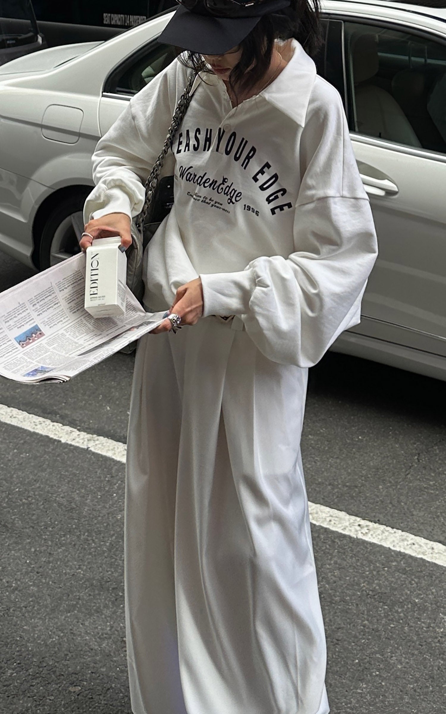 WARDEN EDGE Oversized Polo Sweatshirt with Bold Graphic Print and Streetwear Edge