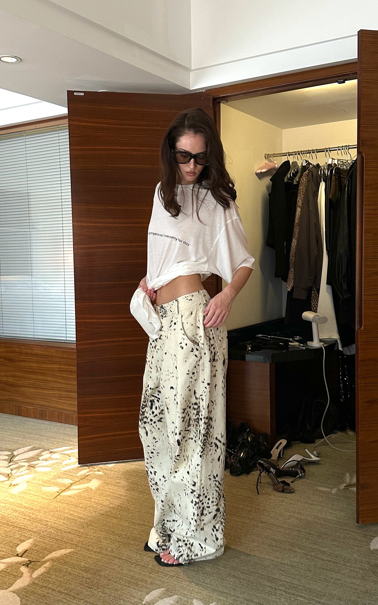 0122stepll レオパードストレートレッグパンツ