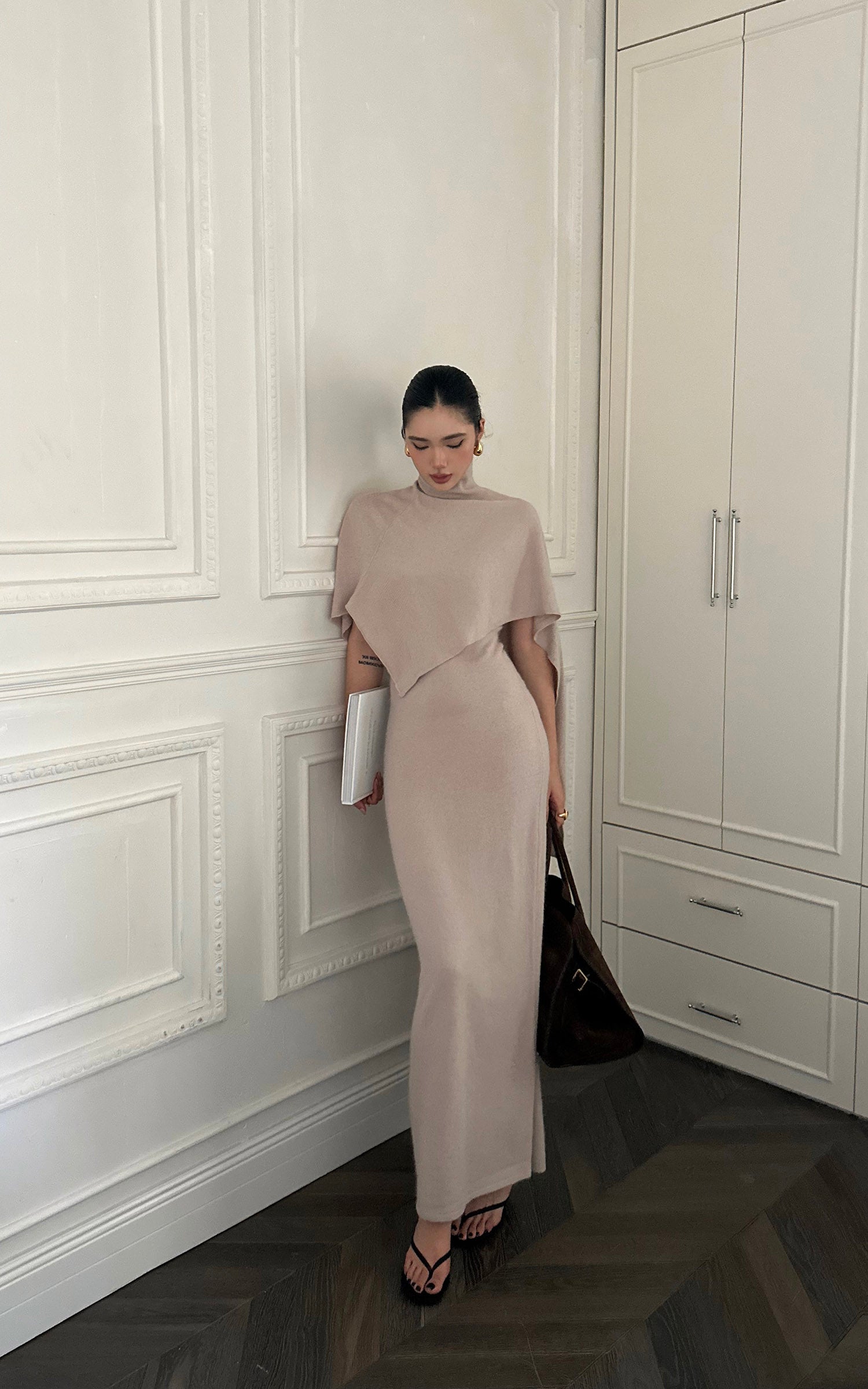 ROVENTE ドレープショール付きニットマキシドレス2点セット