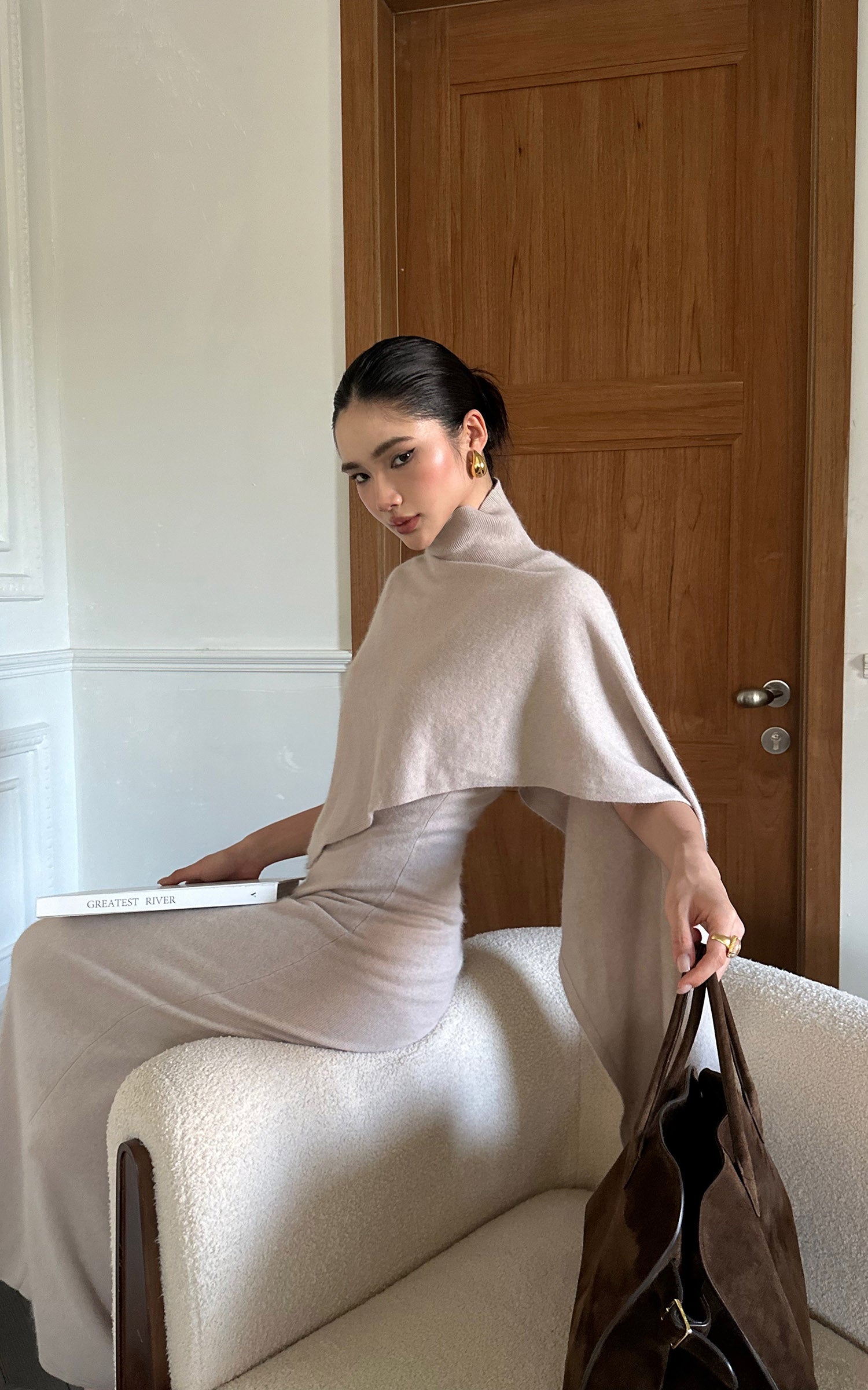 ROVENTE ドレープショール付きニットマキシドレス2点セット