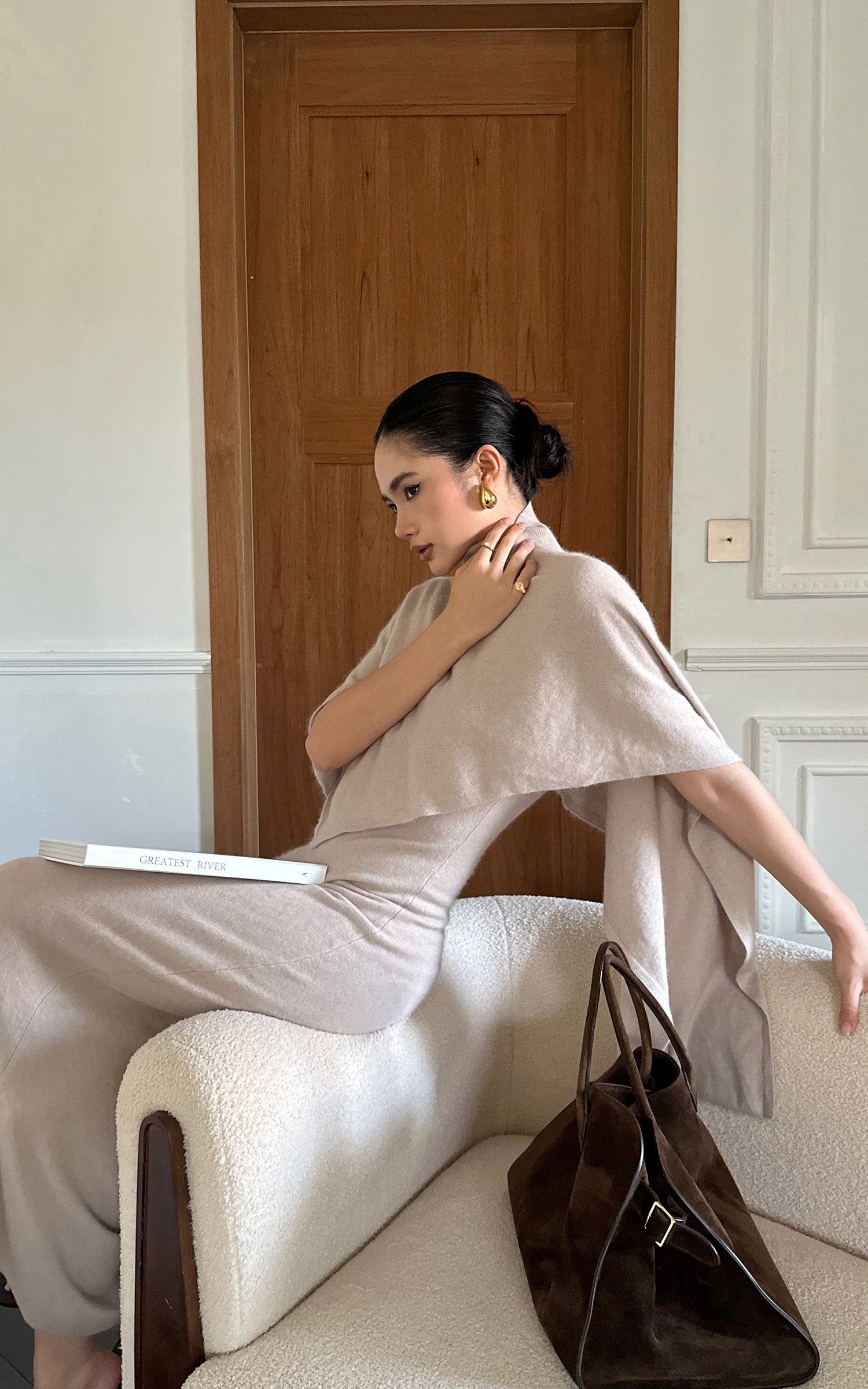 ROVENTE ドレープショール付きニットマキシドレス2点セット