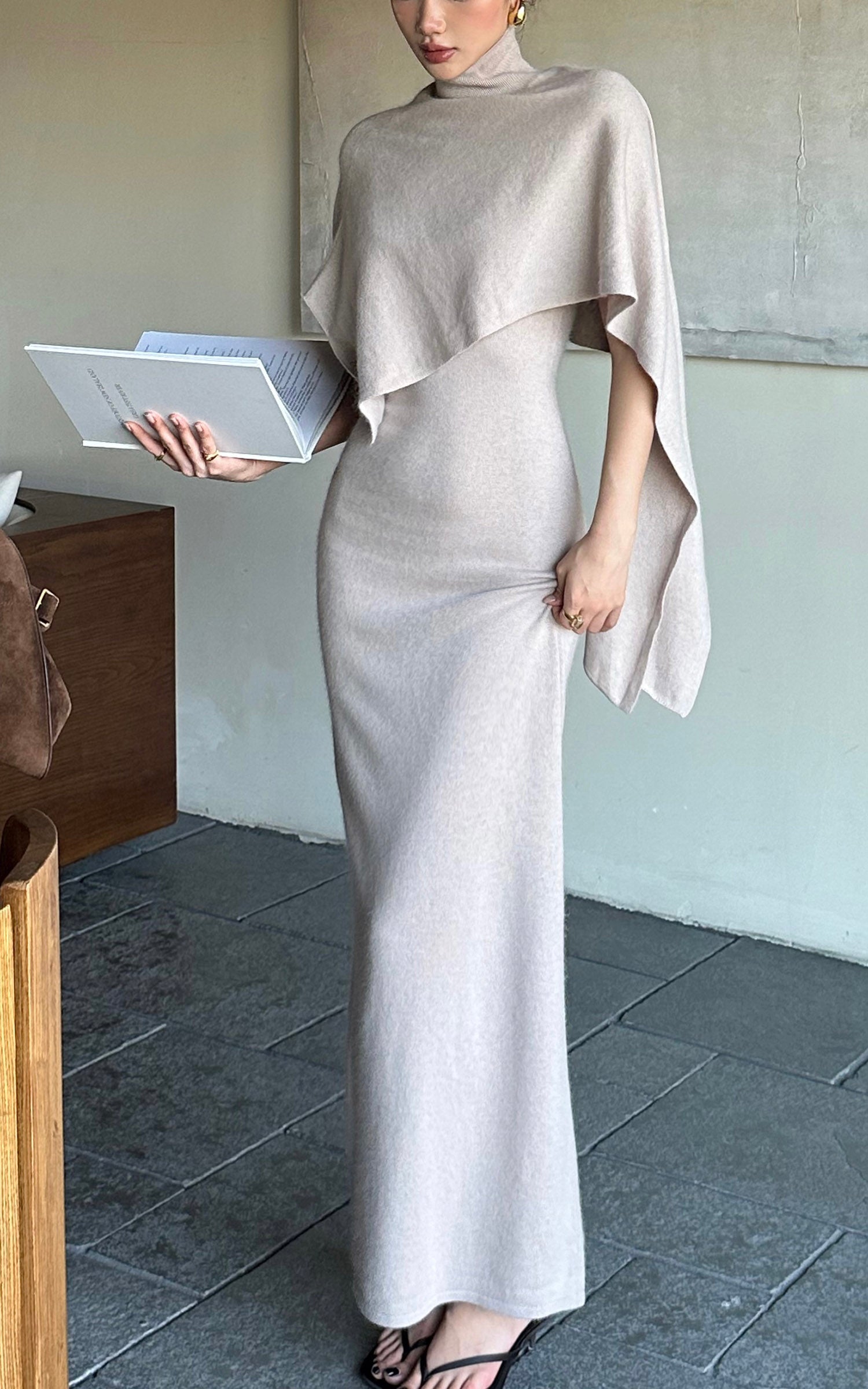 ROVENTE ドレープショール付きニットマキシドレス2点セット