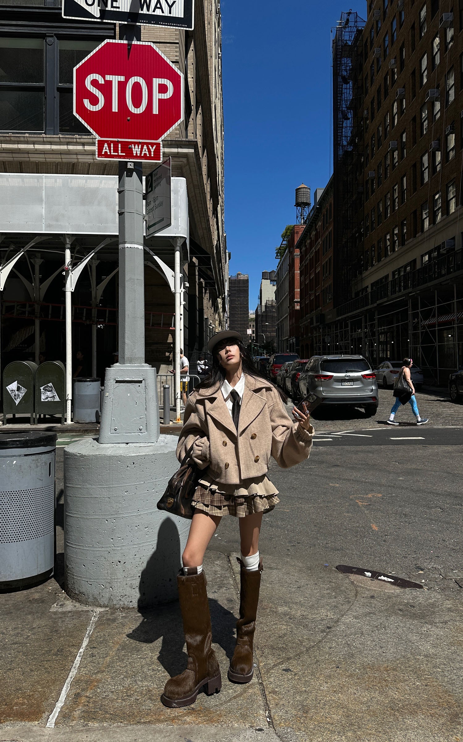 WARDEN EDGE チェック柄コントラストパネル付きレイヤードプリーツミニスカート