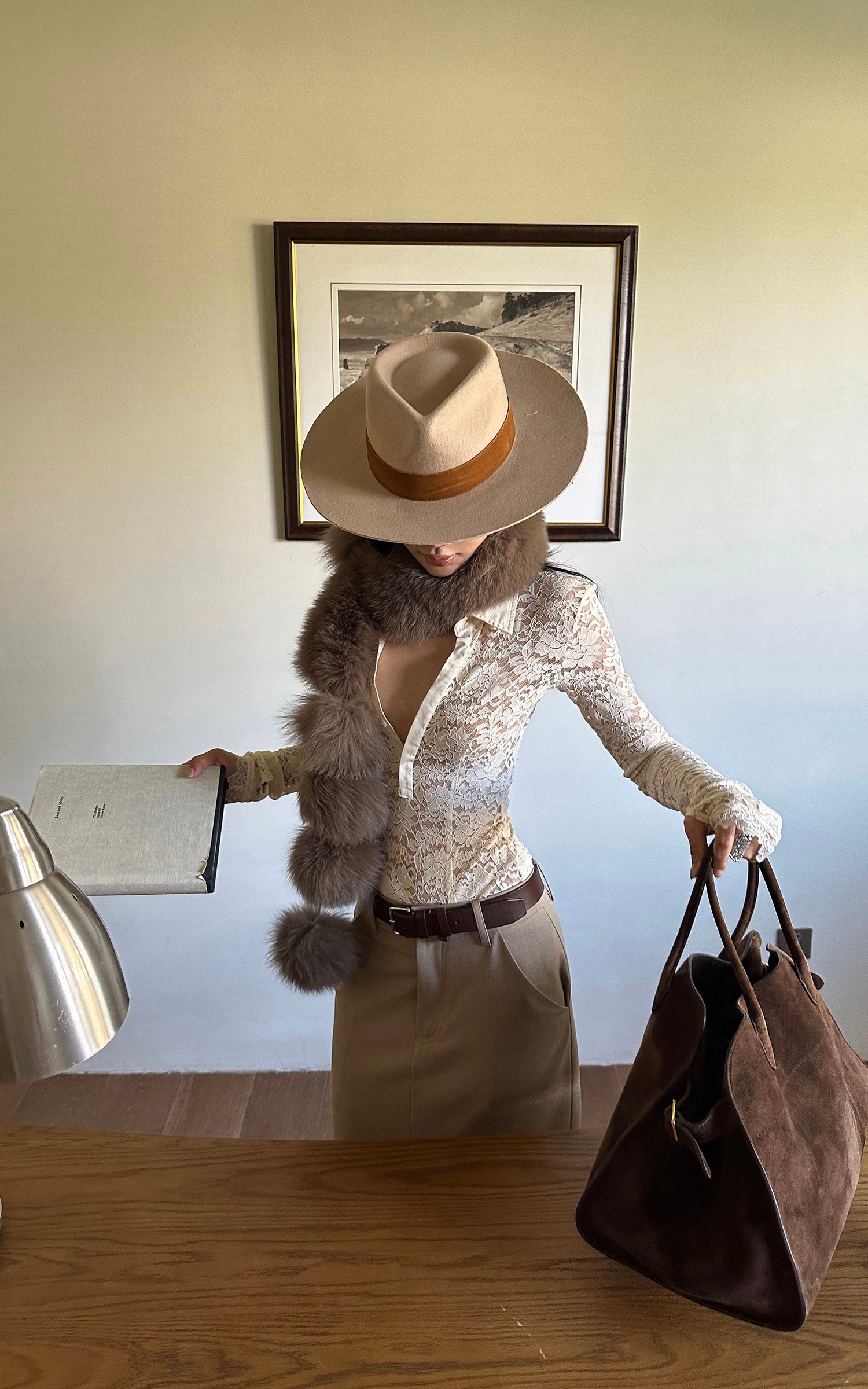 ROVENTE 襟付きレースシアー長袖シャツ