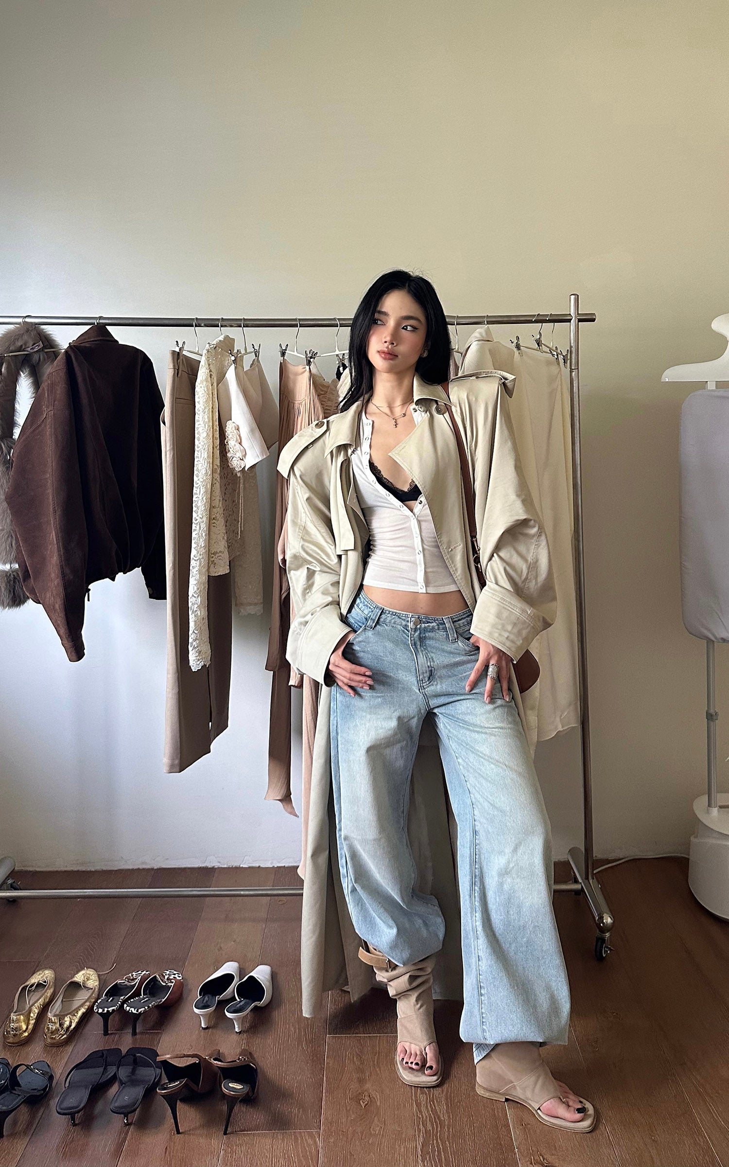 ROVENTE ベルト付きダブルブレストトレンチコート