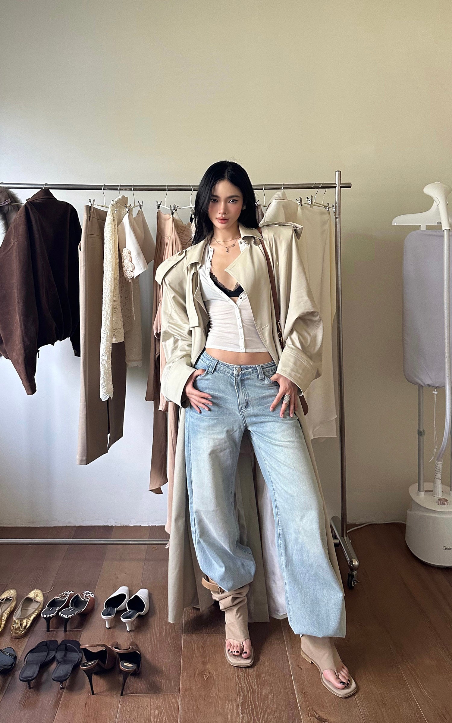 ROVENTE ベルト付きダブルブレストトレンチコート