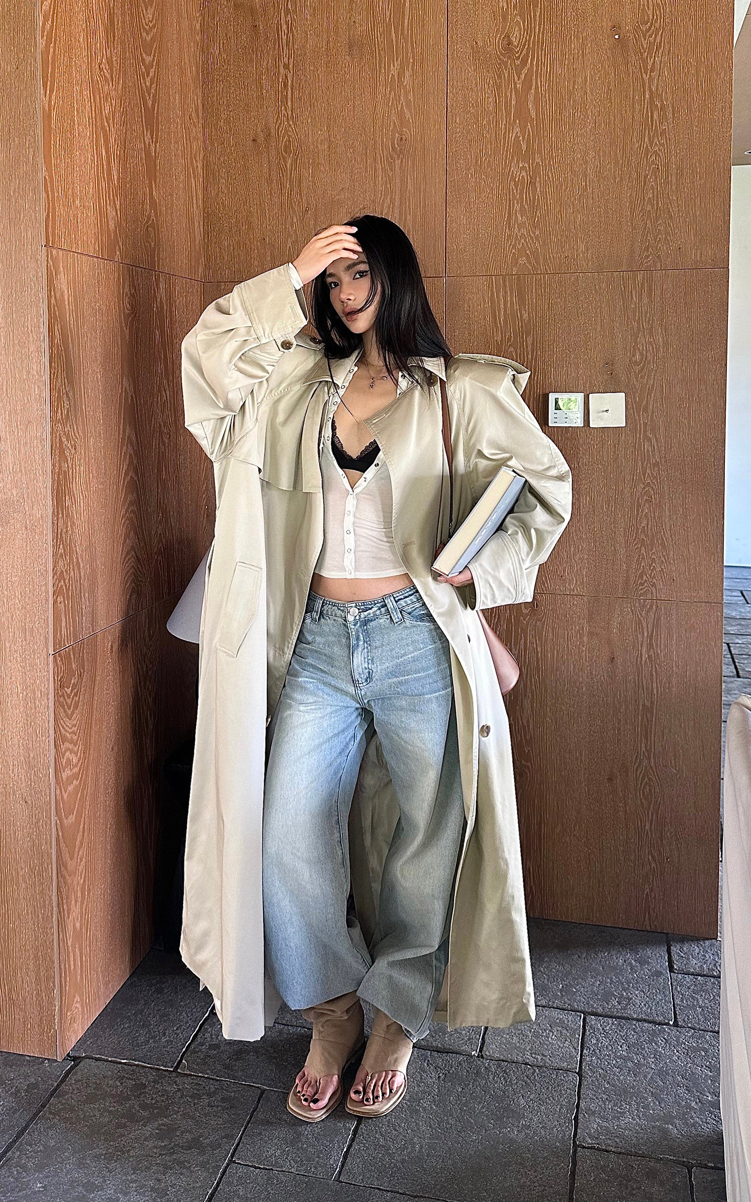 ROVENTE ベルト付きダブルブレストトレンチコート