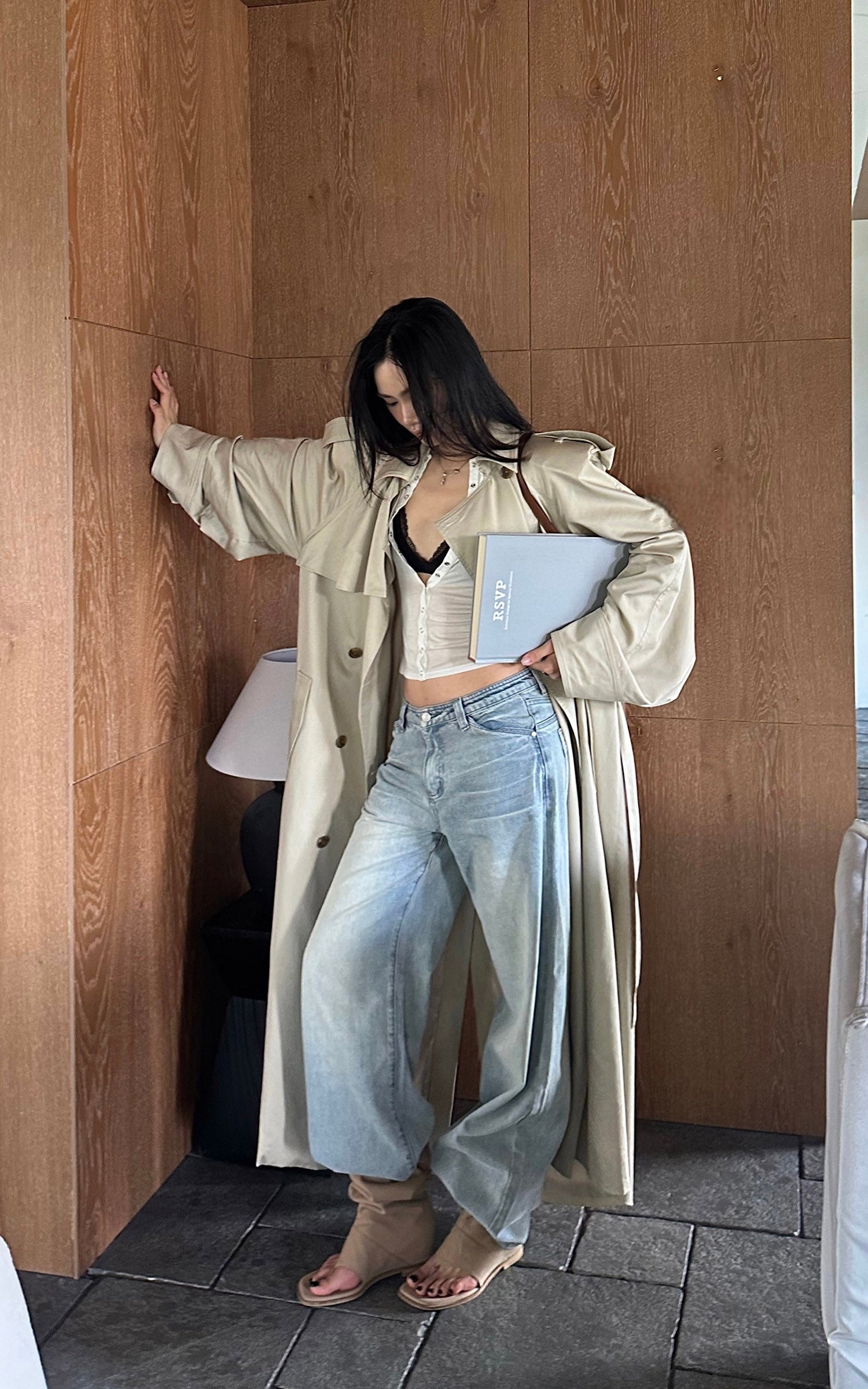 ROVENTE ベルト付きダブルブレストトレンチコート