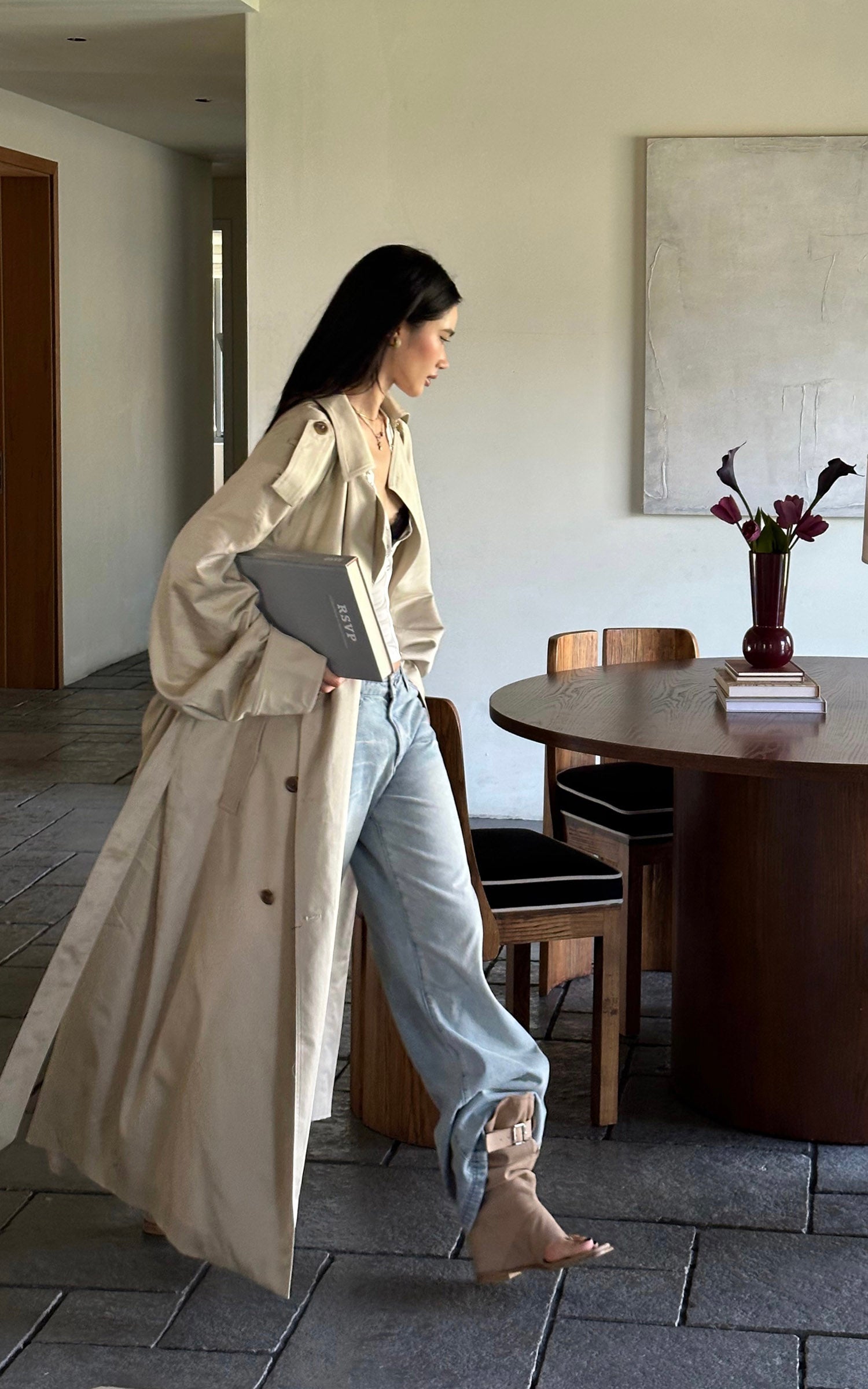 ROVENTE ベルト付きダブルブレストトレンチコート