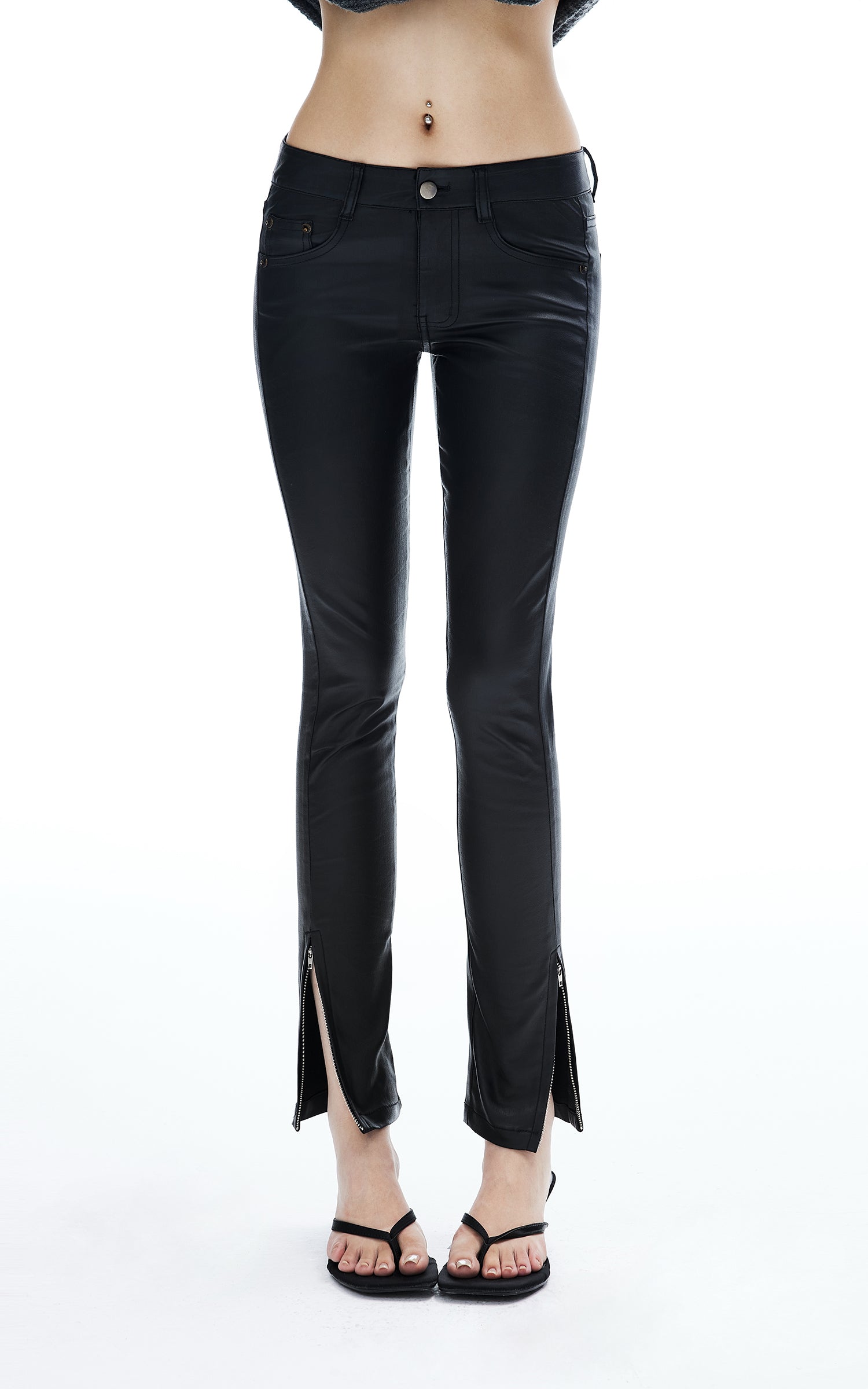 IAMXIAA コーティングスキニーレザーパンツ ハイシャイン スリムフィットトラウザー