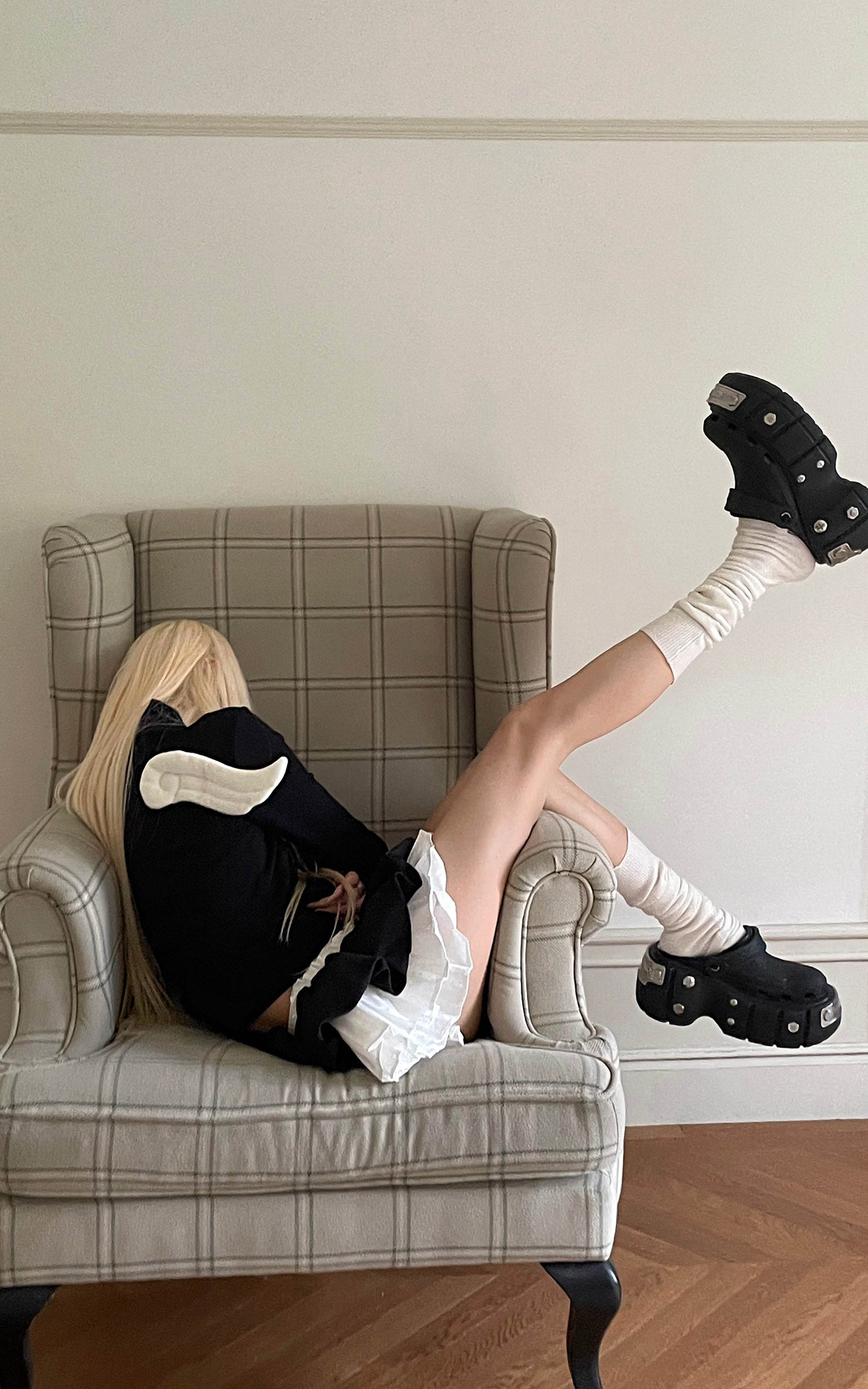 Rase le sol ブラック &amp; ホワイトレイヤードミニスカート