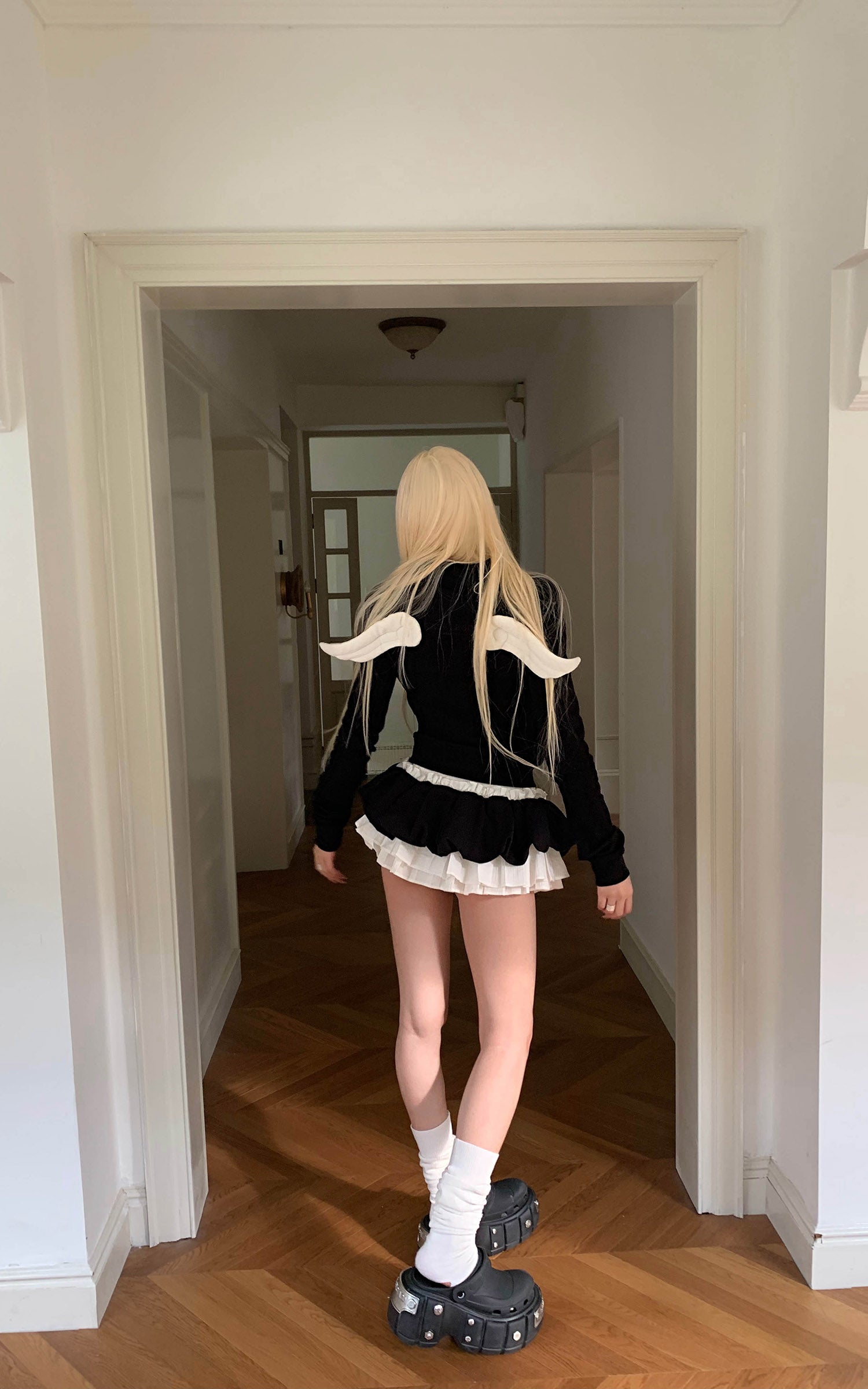 Rase le sol ブラック &amp; ホワイトレイヤードミニスカート