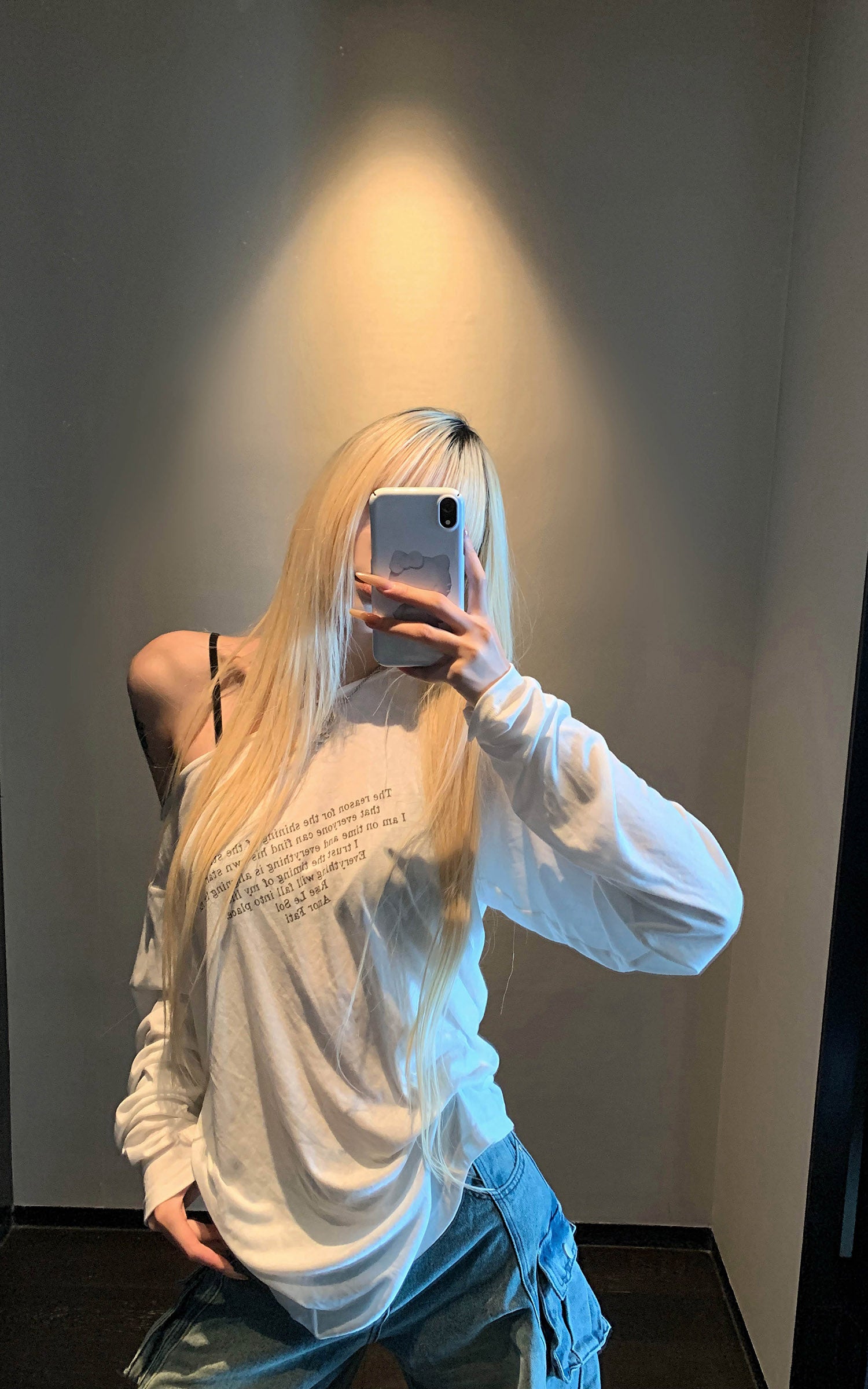 Rase le sol クォートプリント入りセミシアー長袖Tシャツ＋ミニマル三角ブラセット