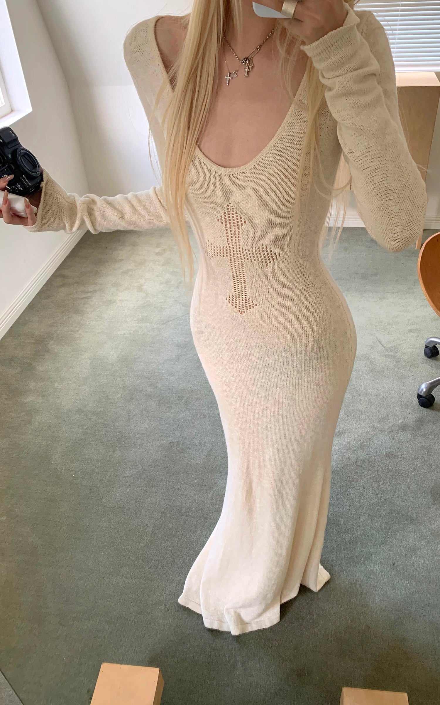 Rase le sol ホロークロスニットマキシドレス