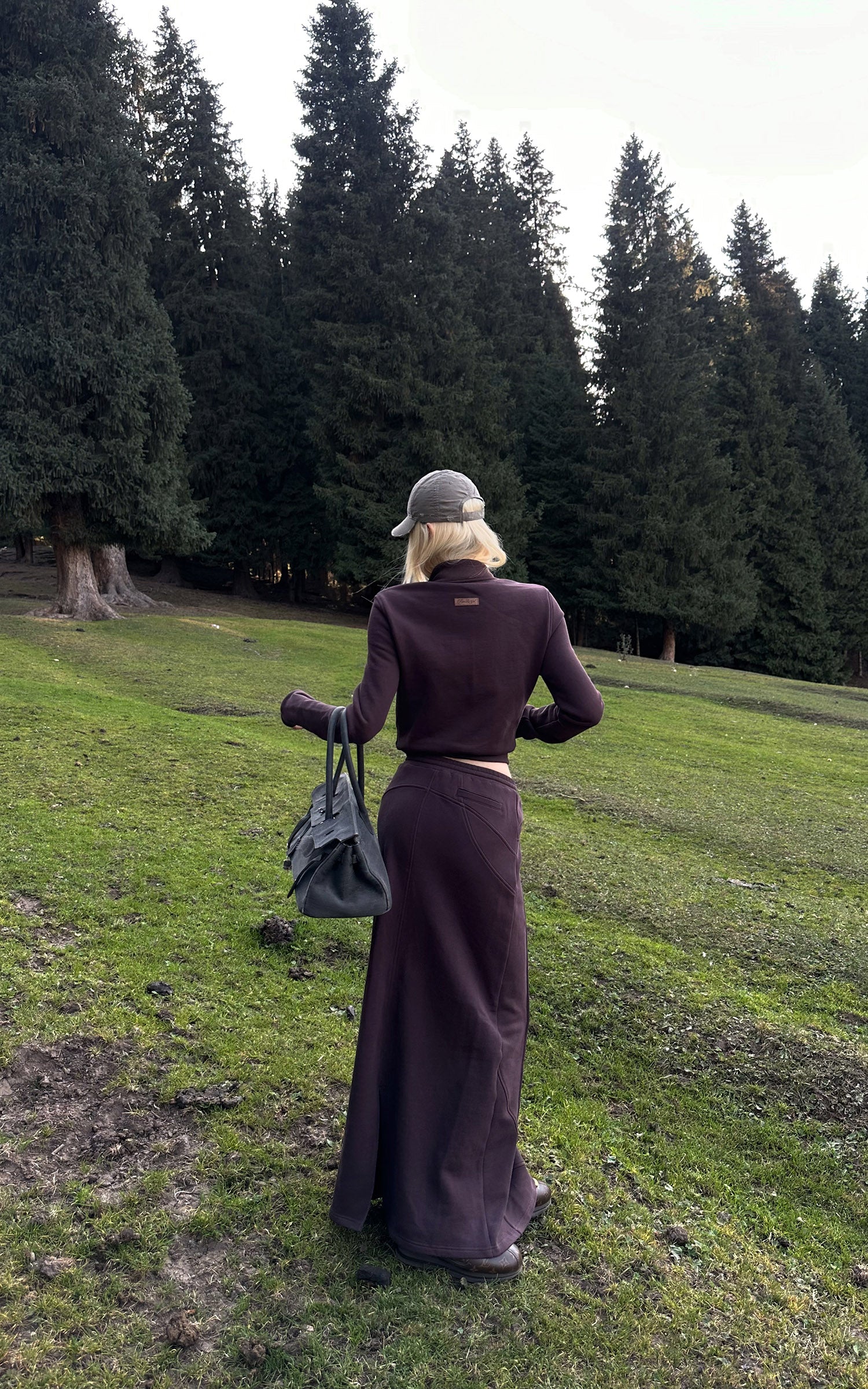 Rase le sol ジップカラー スウェットジャケットとパネルマキシスカートセット