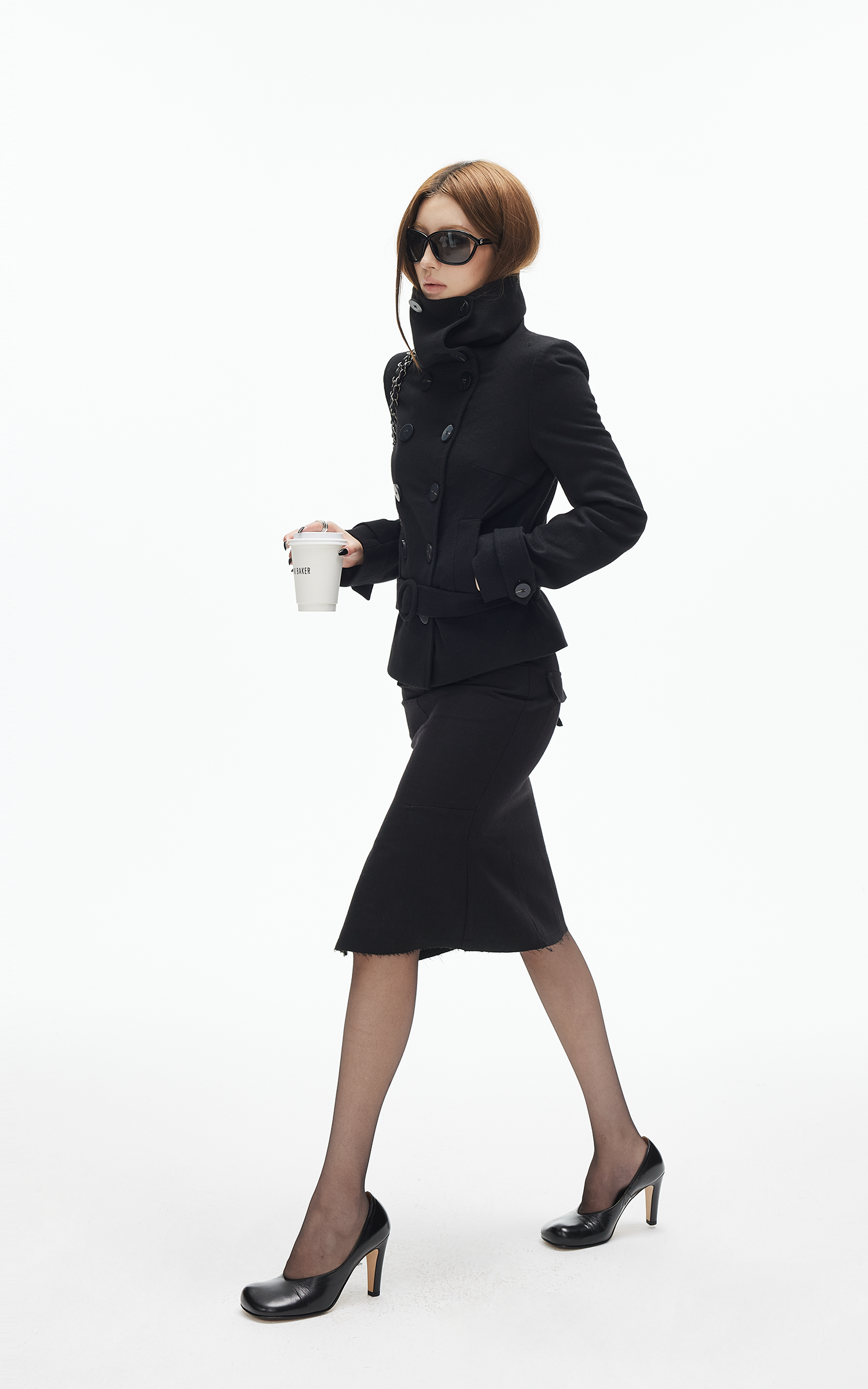 IAMXIAA ウール風ハイウエストマーメイドミディスカート・切りっぱなし裾