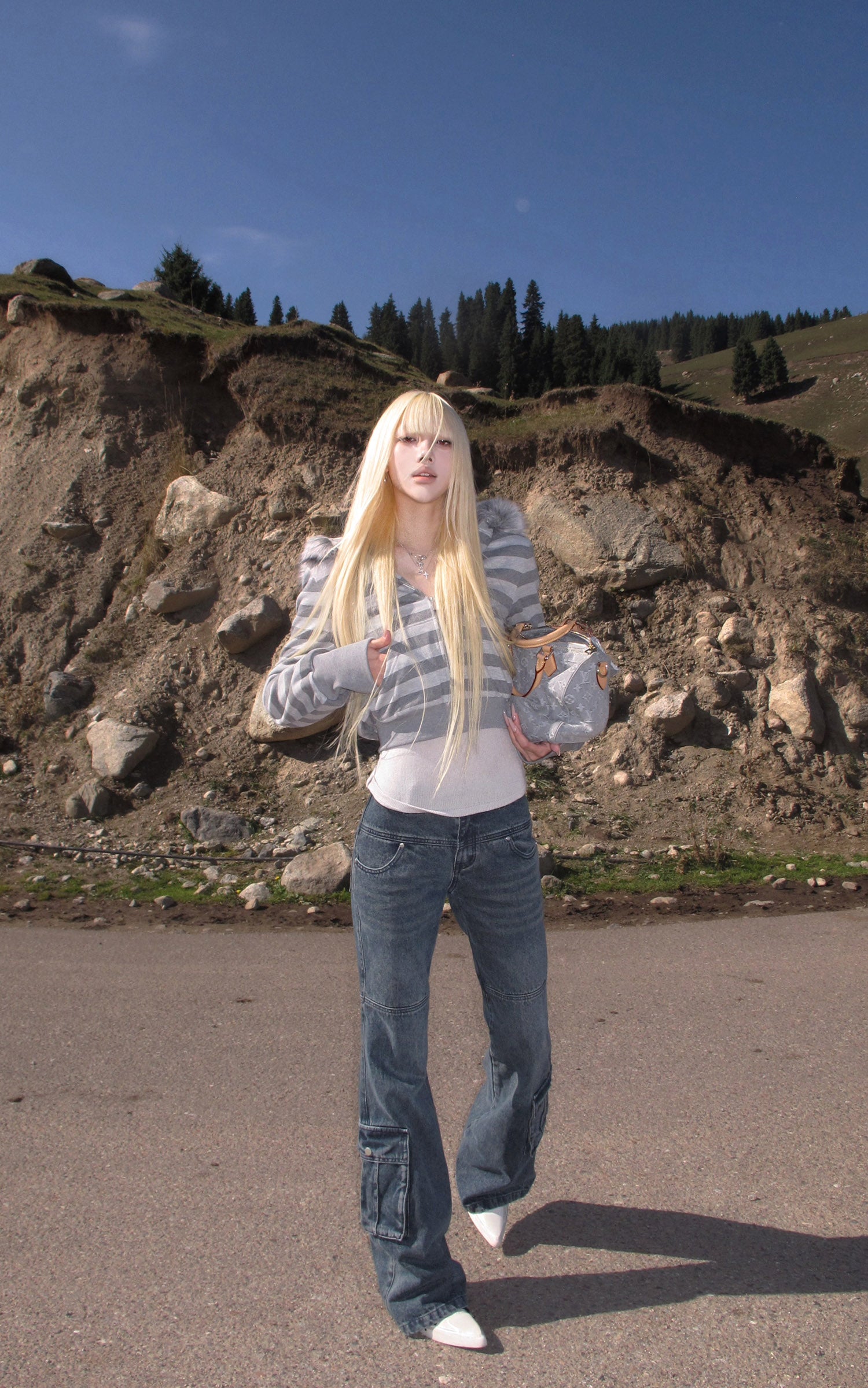 Rase le sol パネル切替フレアカーゴデニムパンツ