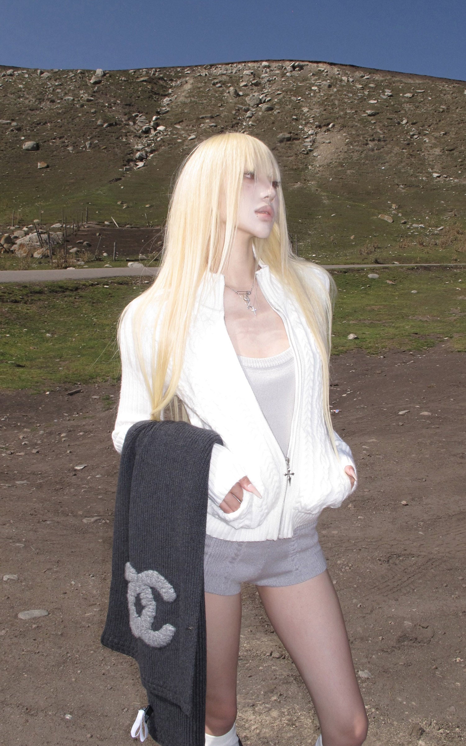 Rase le sol ケーブル編みハイウエストニットショーツ