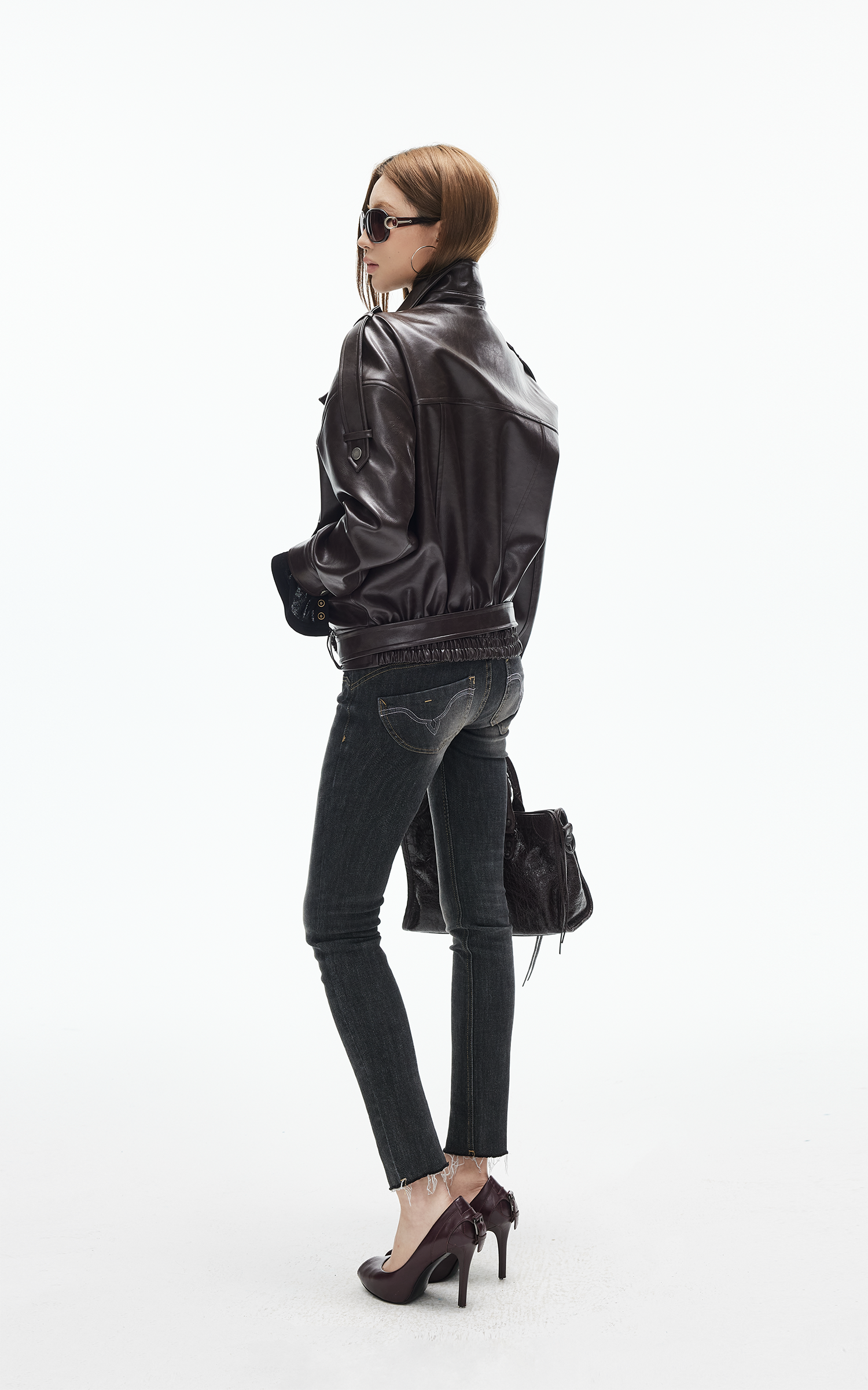 IAMXIAA フェイクレザー ベルト付きジャケット