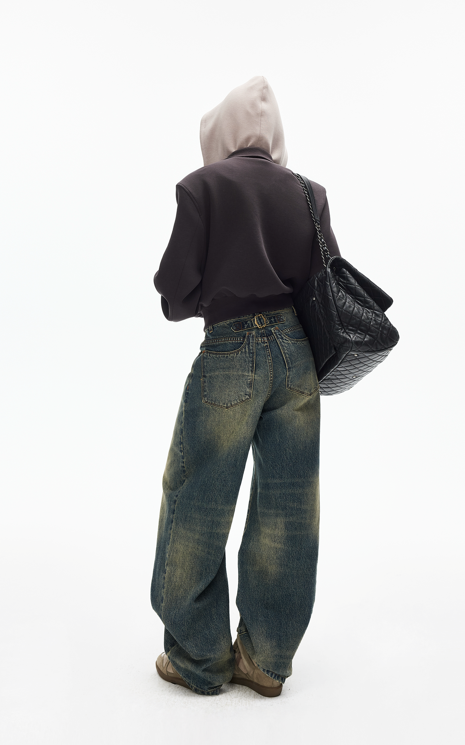 IAMXIAA ヴィンテージウォッシュ ワイドレッグデニムジーンズ