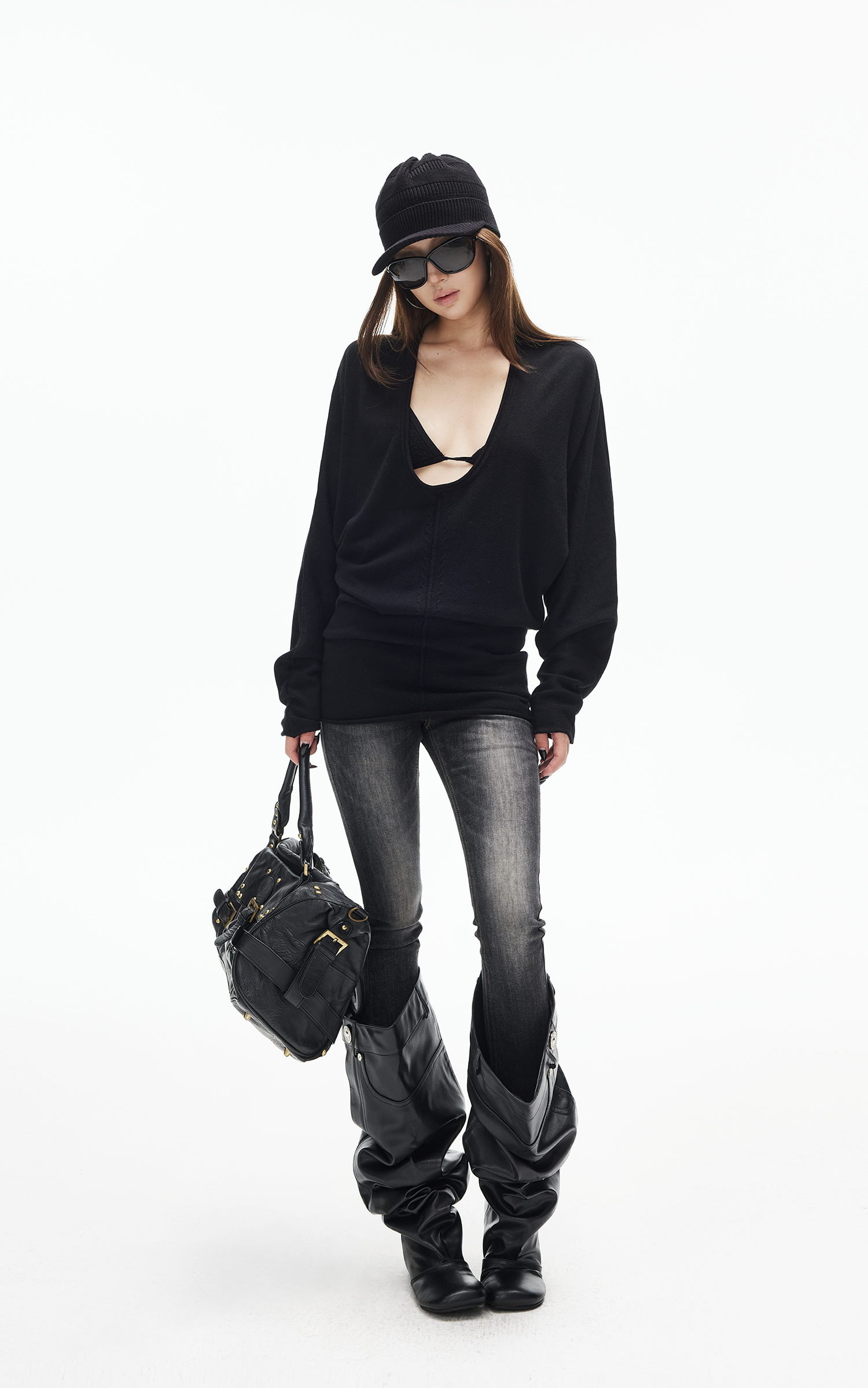 IAMXIAA ディープV バットウィング ニットトップ