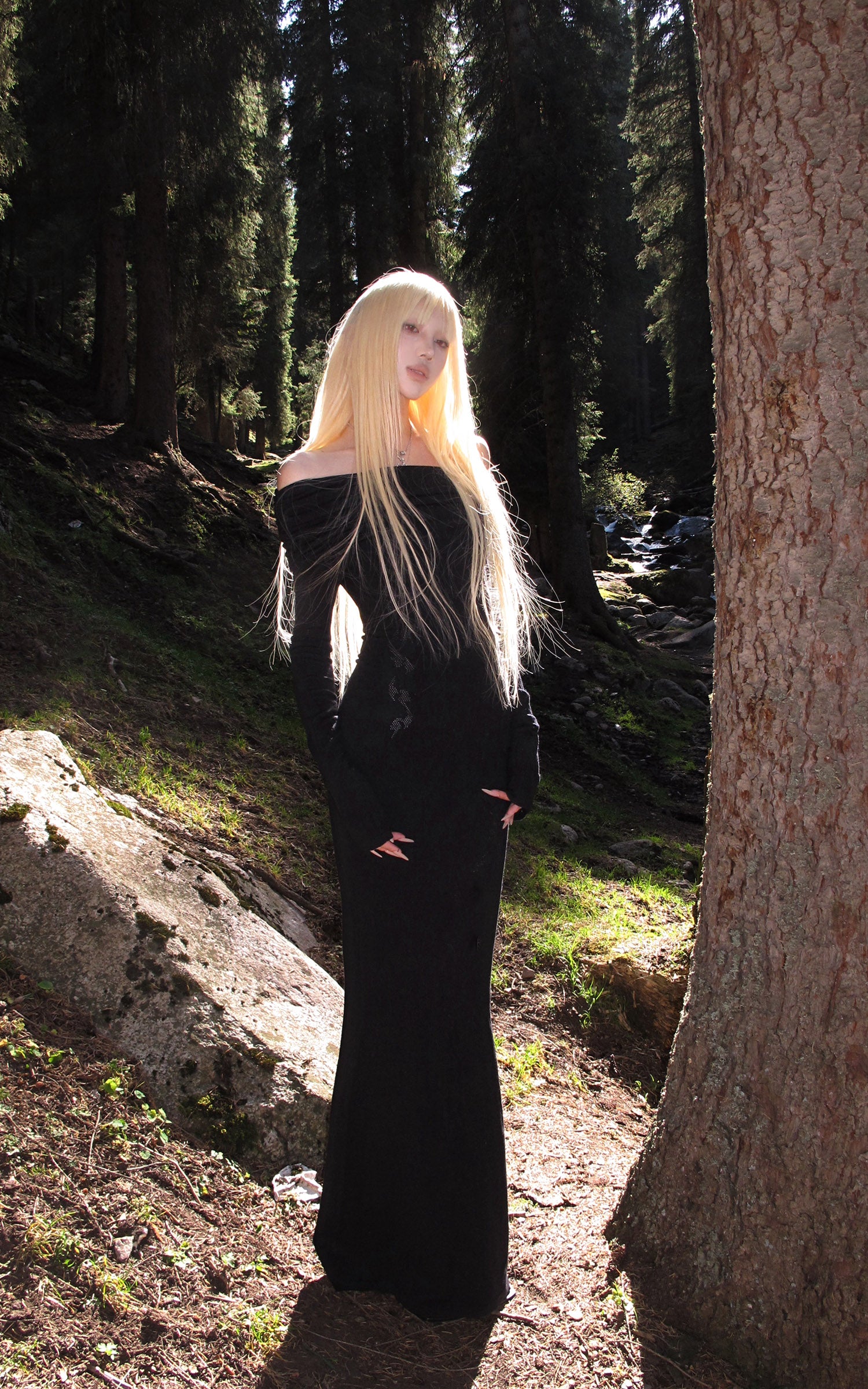 Rase le sol オフショルダー フィットニット イブニングドレス