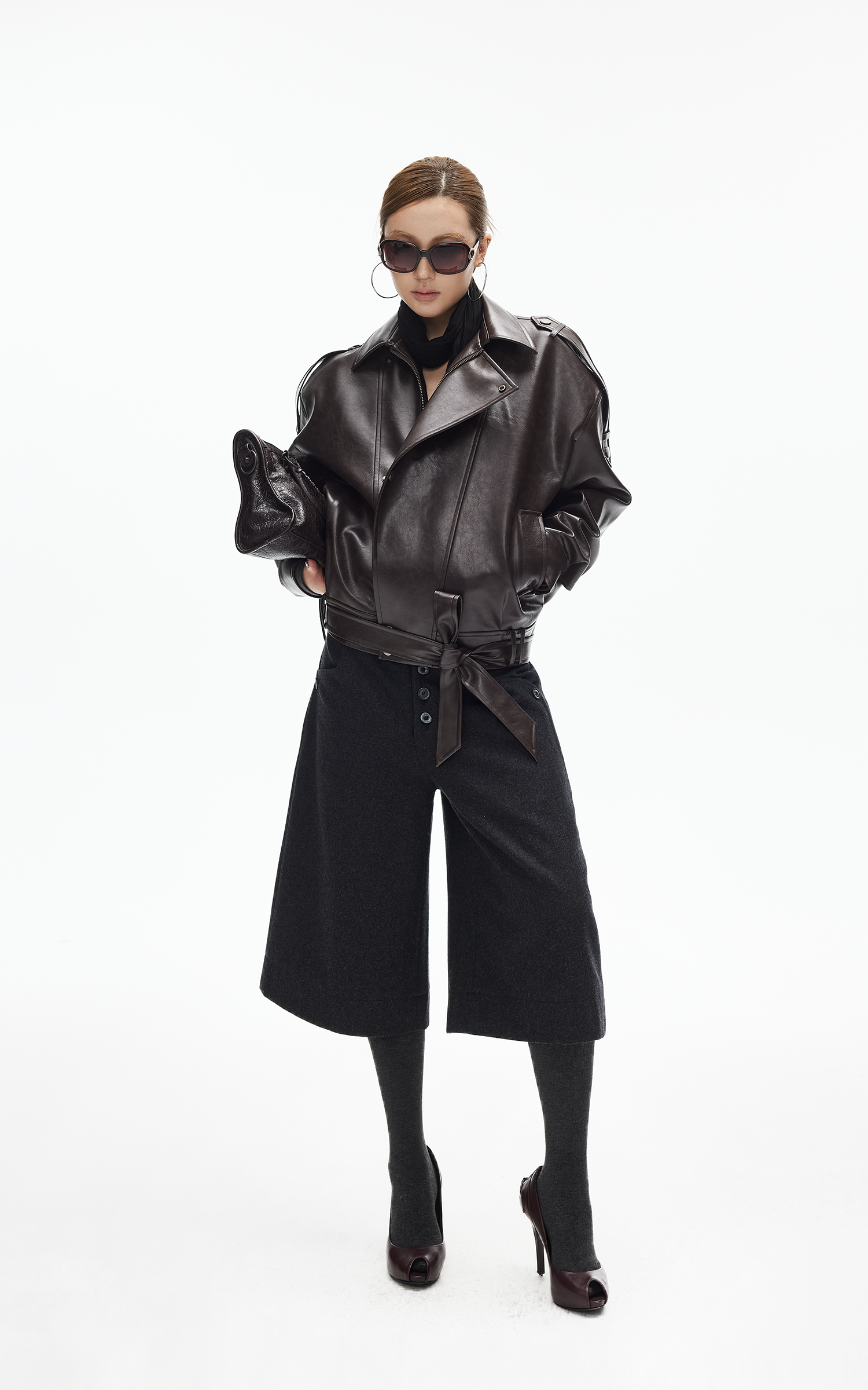 IAMXIAA フェイクレザー ベルト付きジャケット