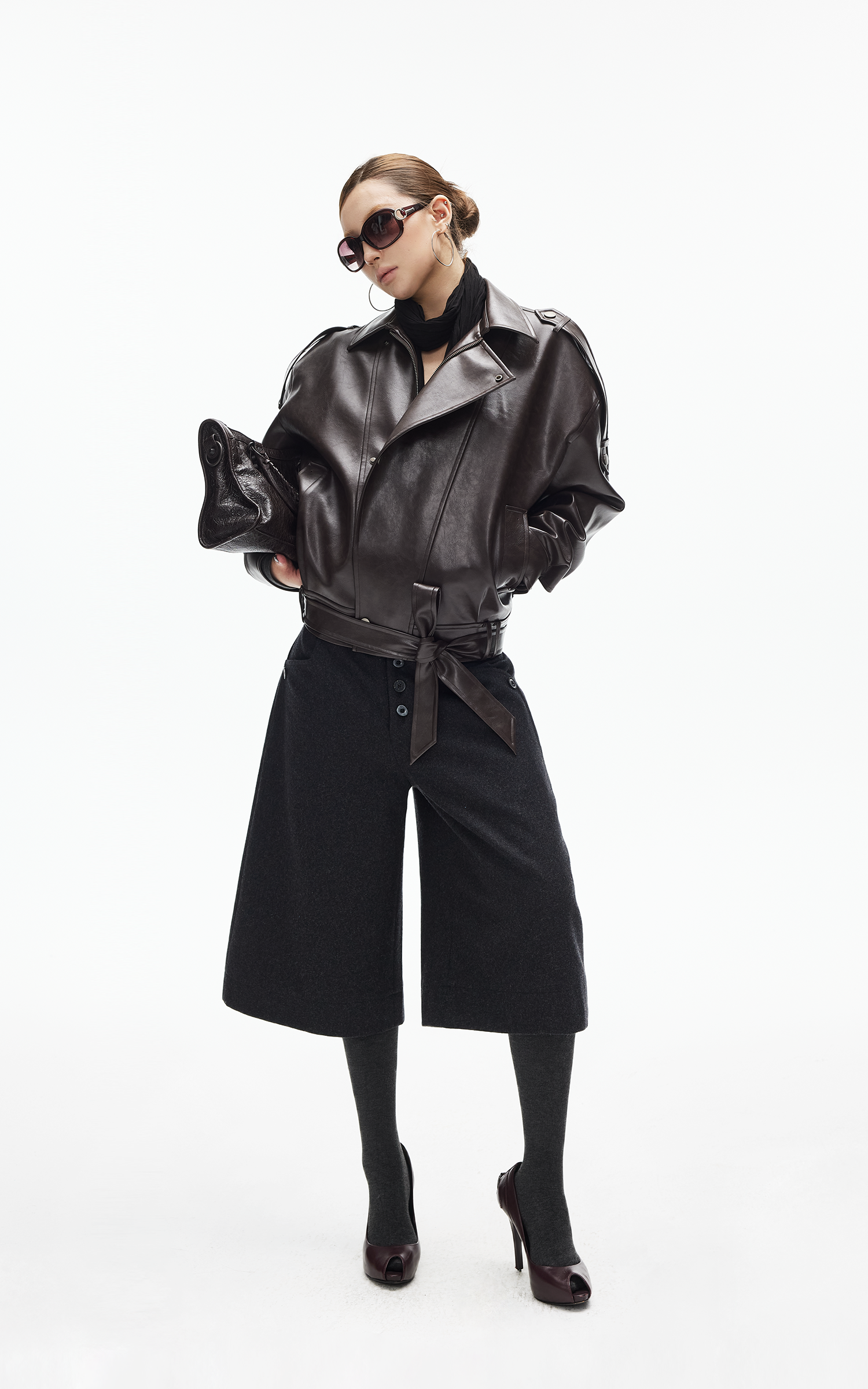 IAMXIAA フェイクレザー ベルト付きジャケット