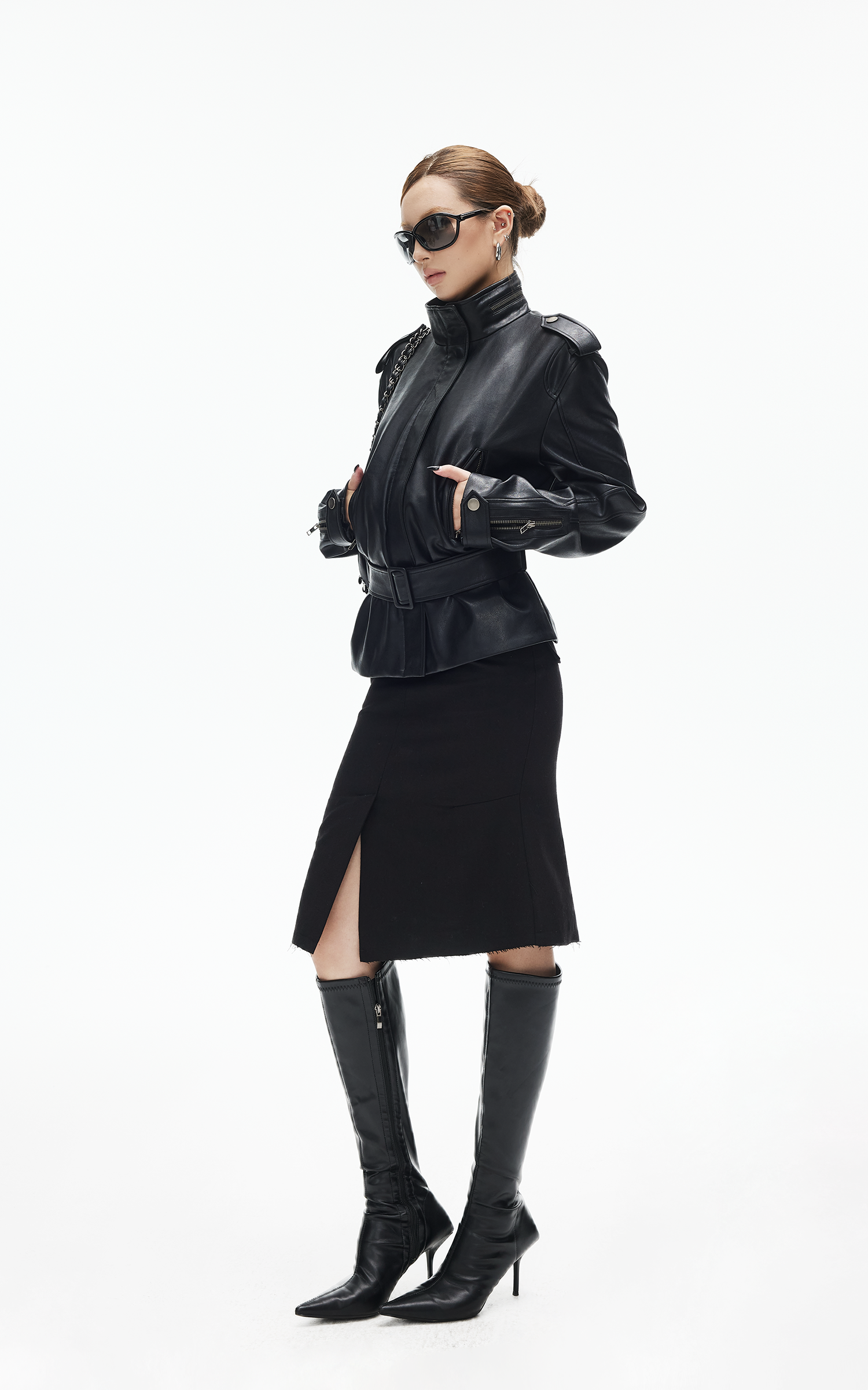 IAMXIAA ウール風ハイウエストマーメイドミディスカート・切りっぱなし裾