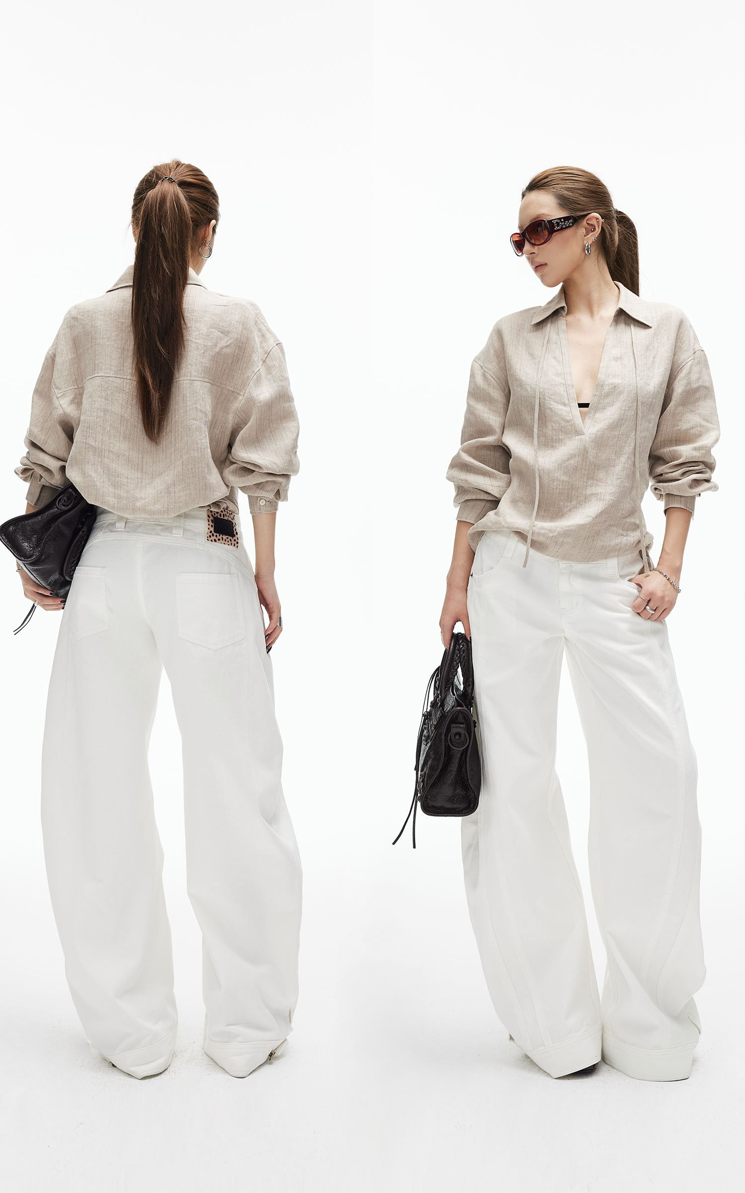 IAMXIAA Wide Leg Structured Denim Pants