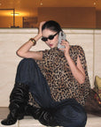 ROVENTE Leopard Chiffon Cape Top