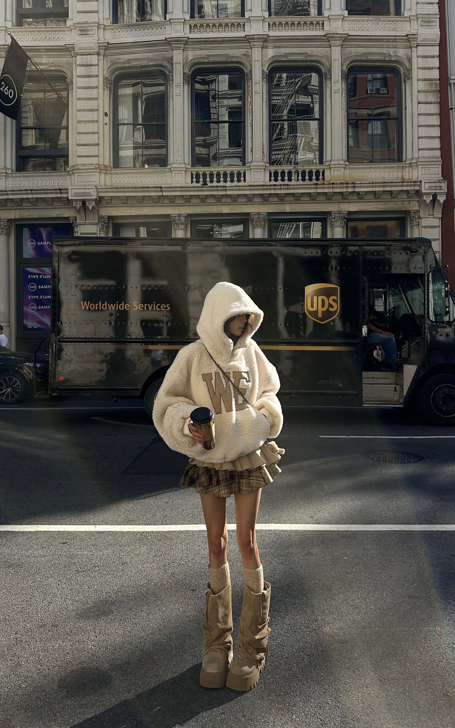 WARDEN EDGE チェック柄コントラストパネル付きレイヤードプリーツミニスカート