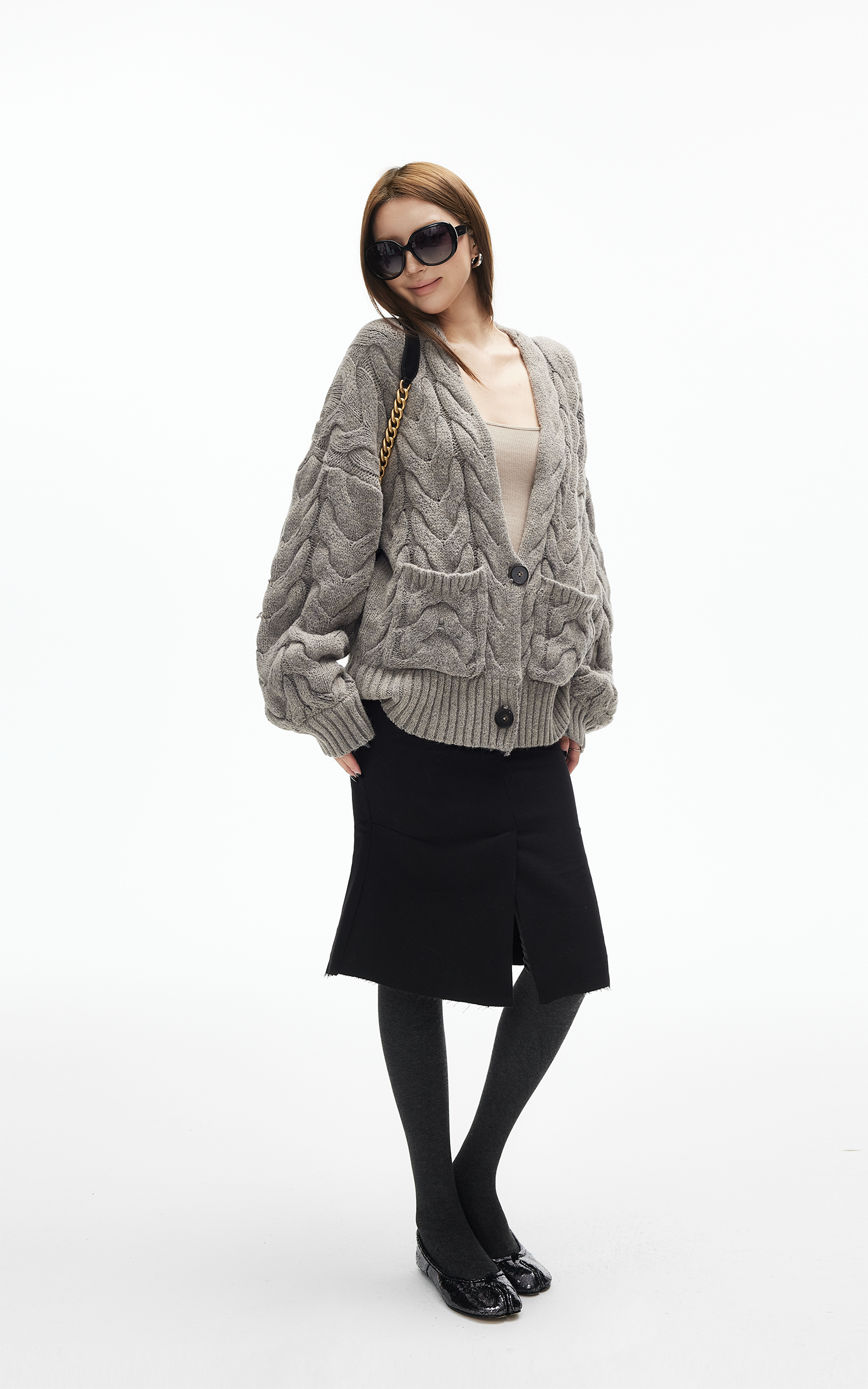 IAMXIAA ウール風ハイウエストマーメイドミディスカート・切りっぱなし裾