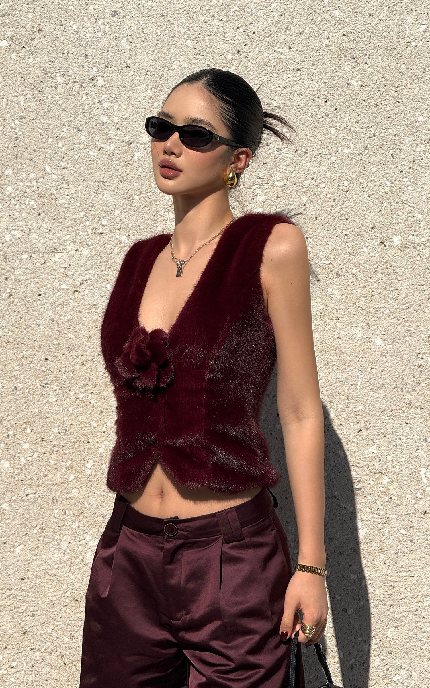 ROVENTE サテンワイドレッグトラウザーズ