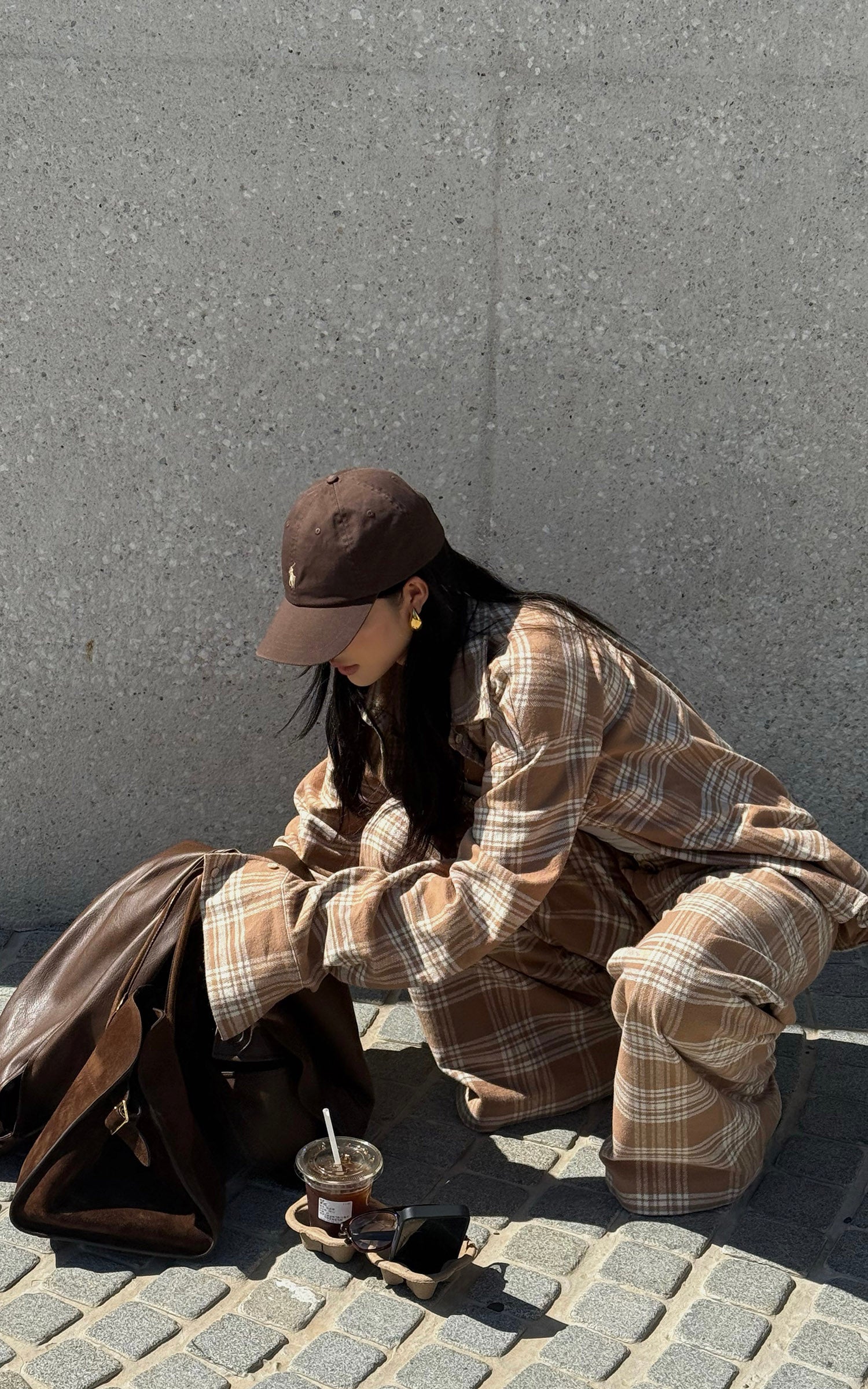 ROVENTE チェックオーバーサイズシャツ &amp; ワイドレッグパンツセット