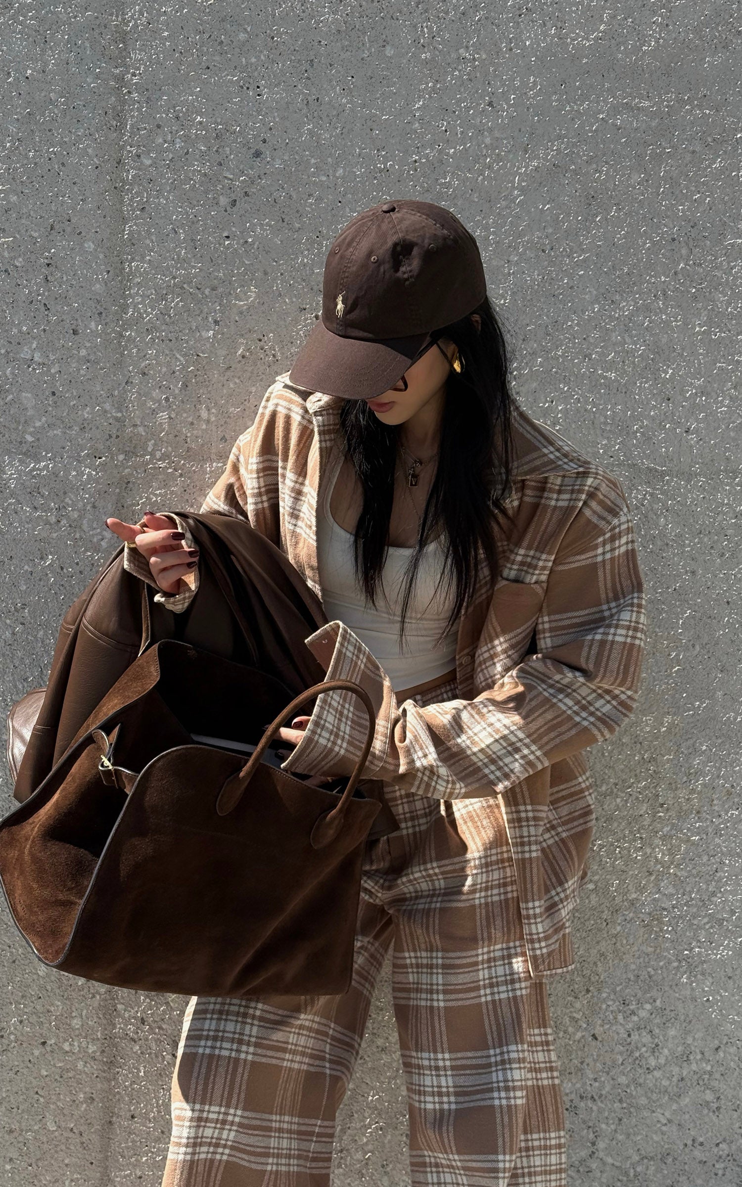 ROVENTE チェックオーバーサイズシャツ &amp; ワイドレッグパンツセット