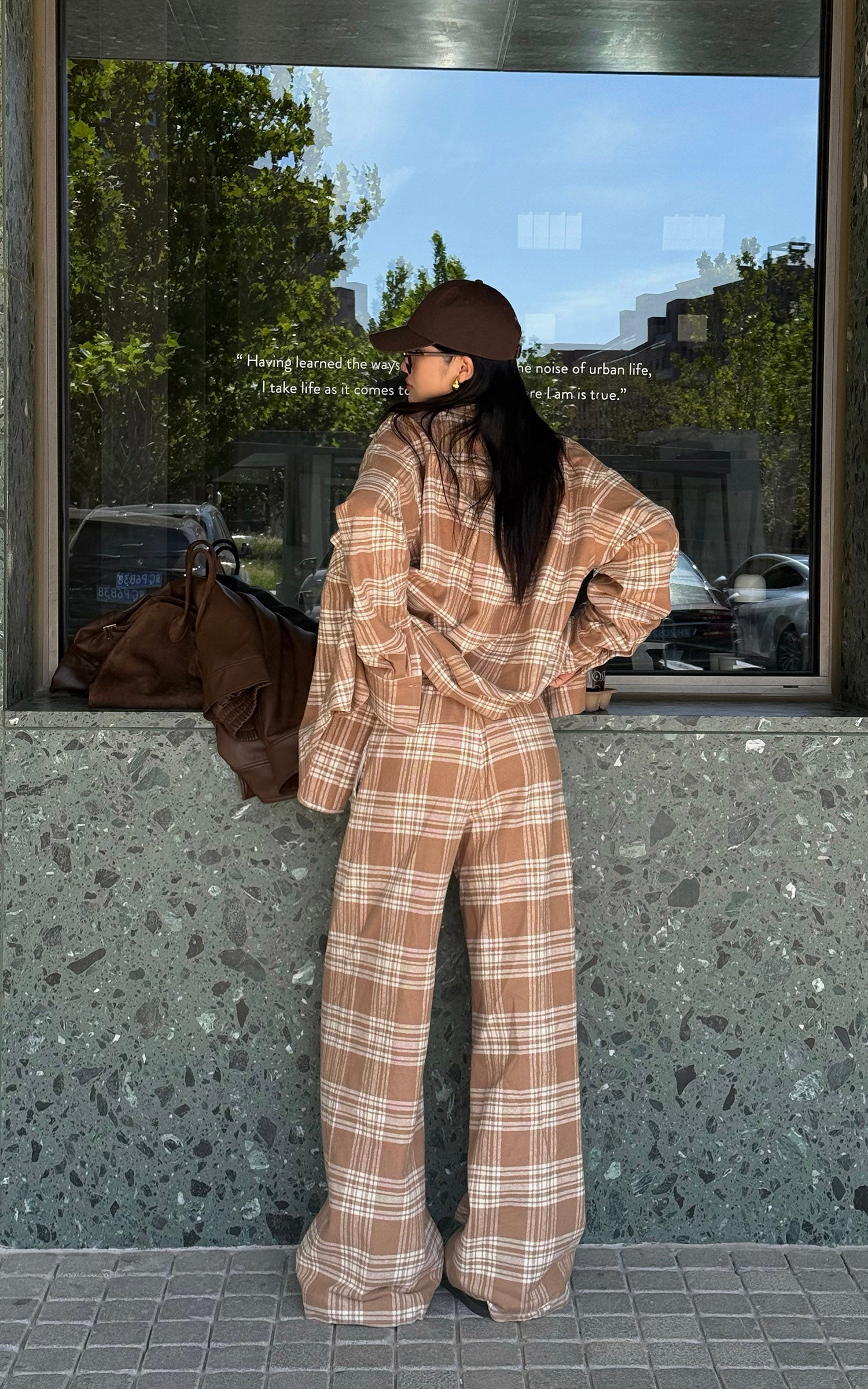 ROVENTE チェックオーバーサイズシャツ &amp; ワイドレッグパンツセット