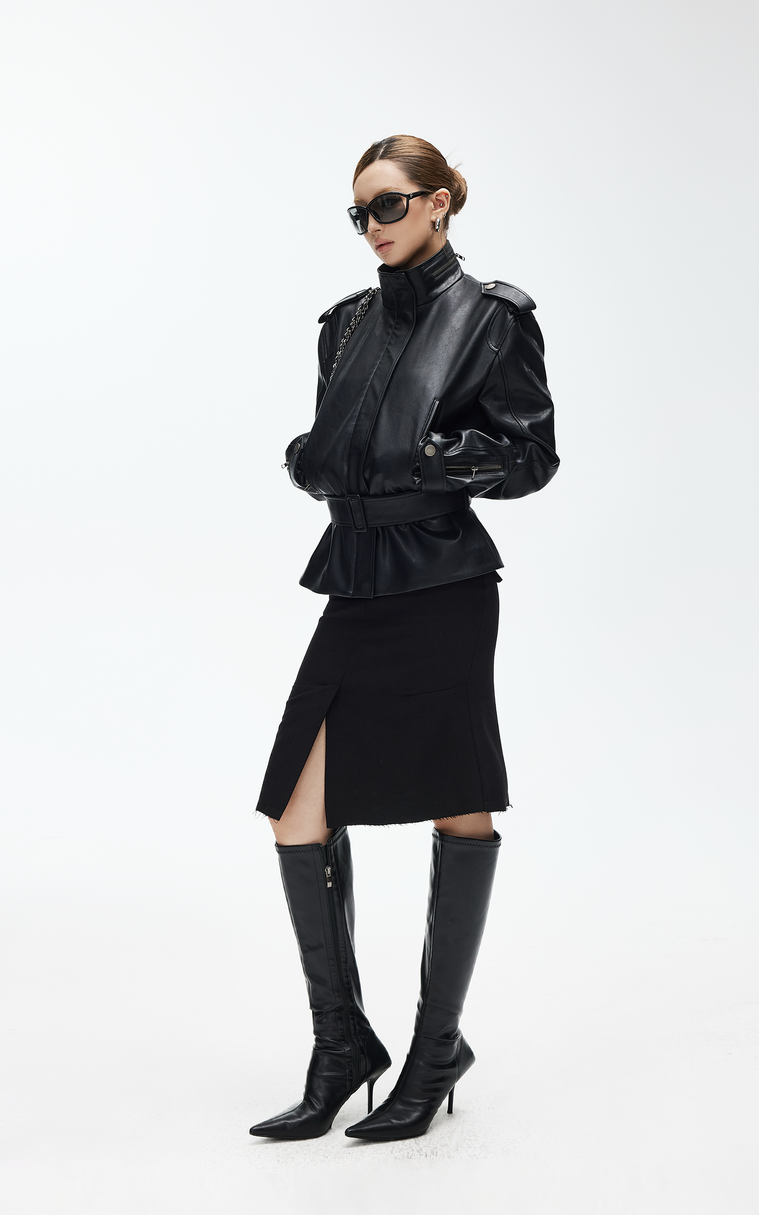 IAMXIAA ウール風ハイウエストマーメイドミディスカート・切りっぱなし裾