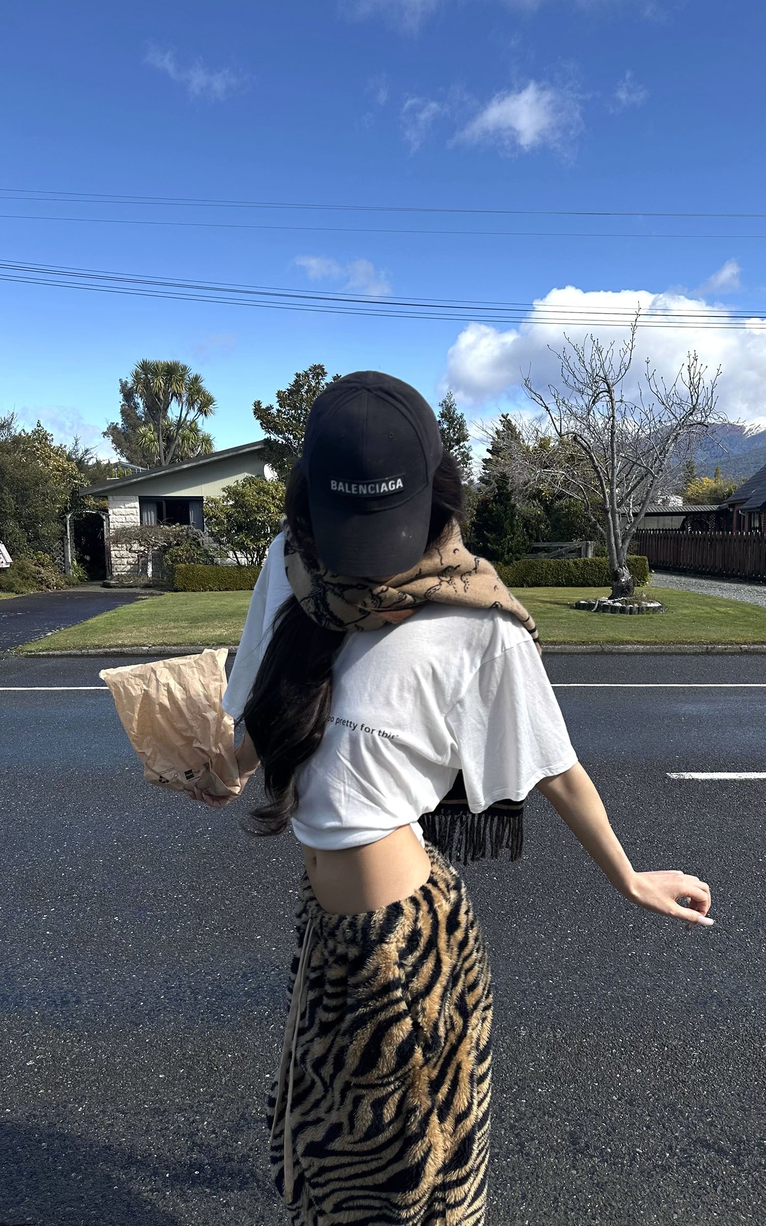 0122stepll タイガープリントワイドレッグパンツ