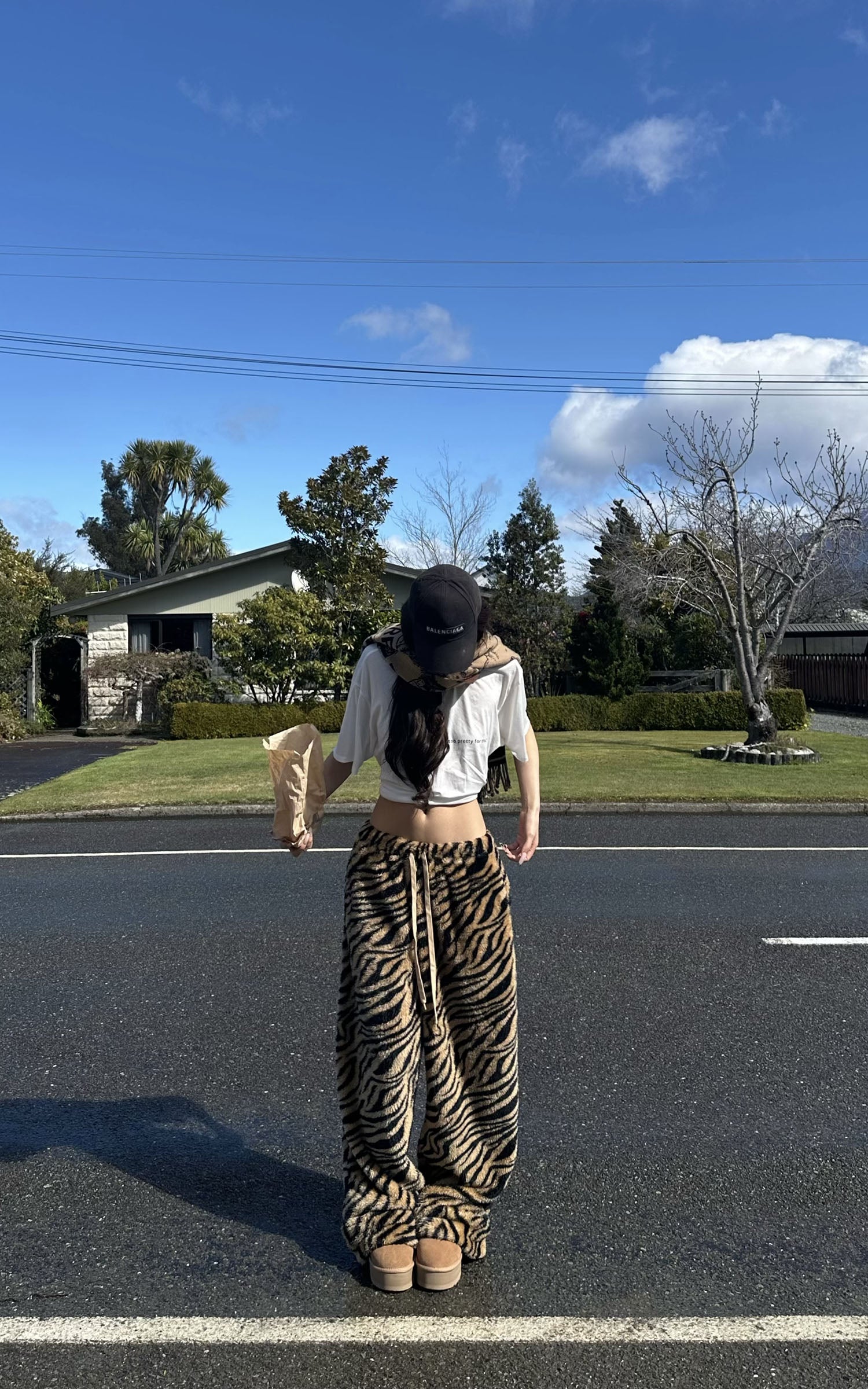 0122stepll タイガープリントワイドレッグパンツ