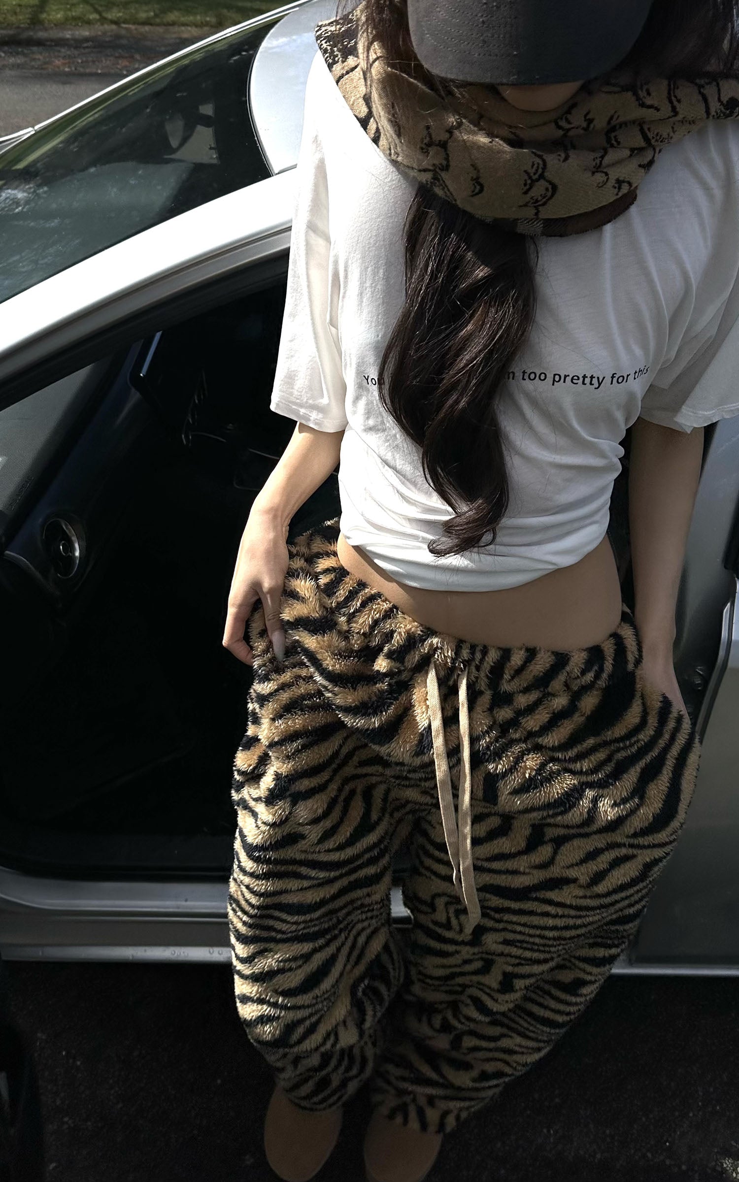 0122stepll タイガープリントワイドレッグパンツ