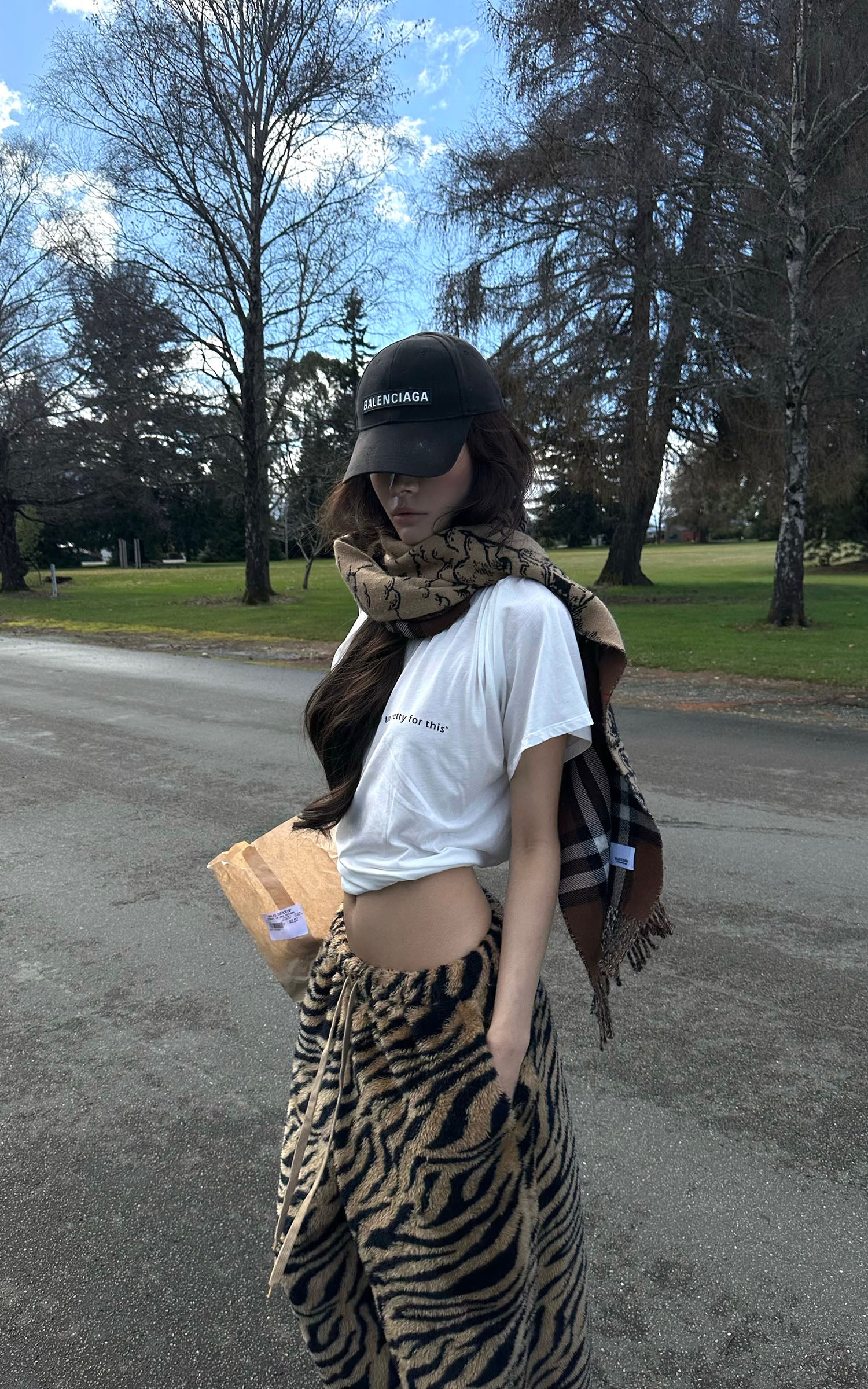 0122stepll タイガープリントワイドレッグパンツ